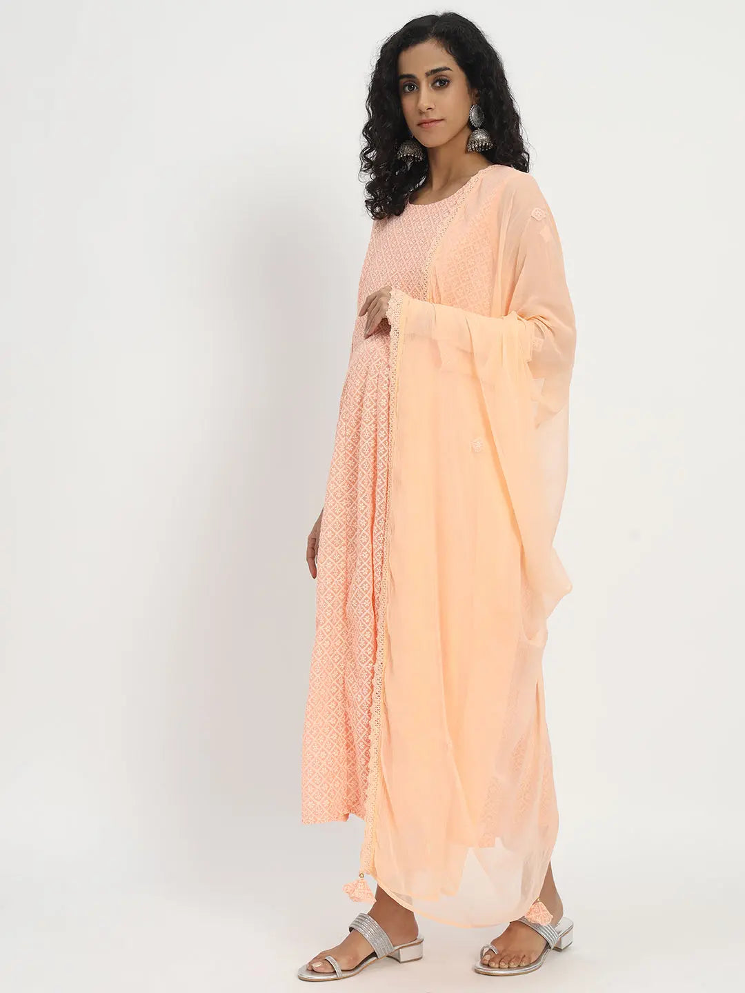 GEORGETTE CHIKANKARI ANARKALI SET WITH PANT AND DUPATTA FOR FEEDING AND MATERNITY PURPOSE mumzhug