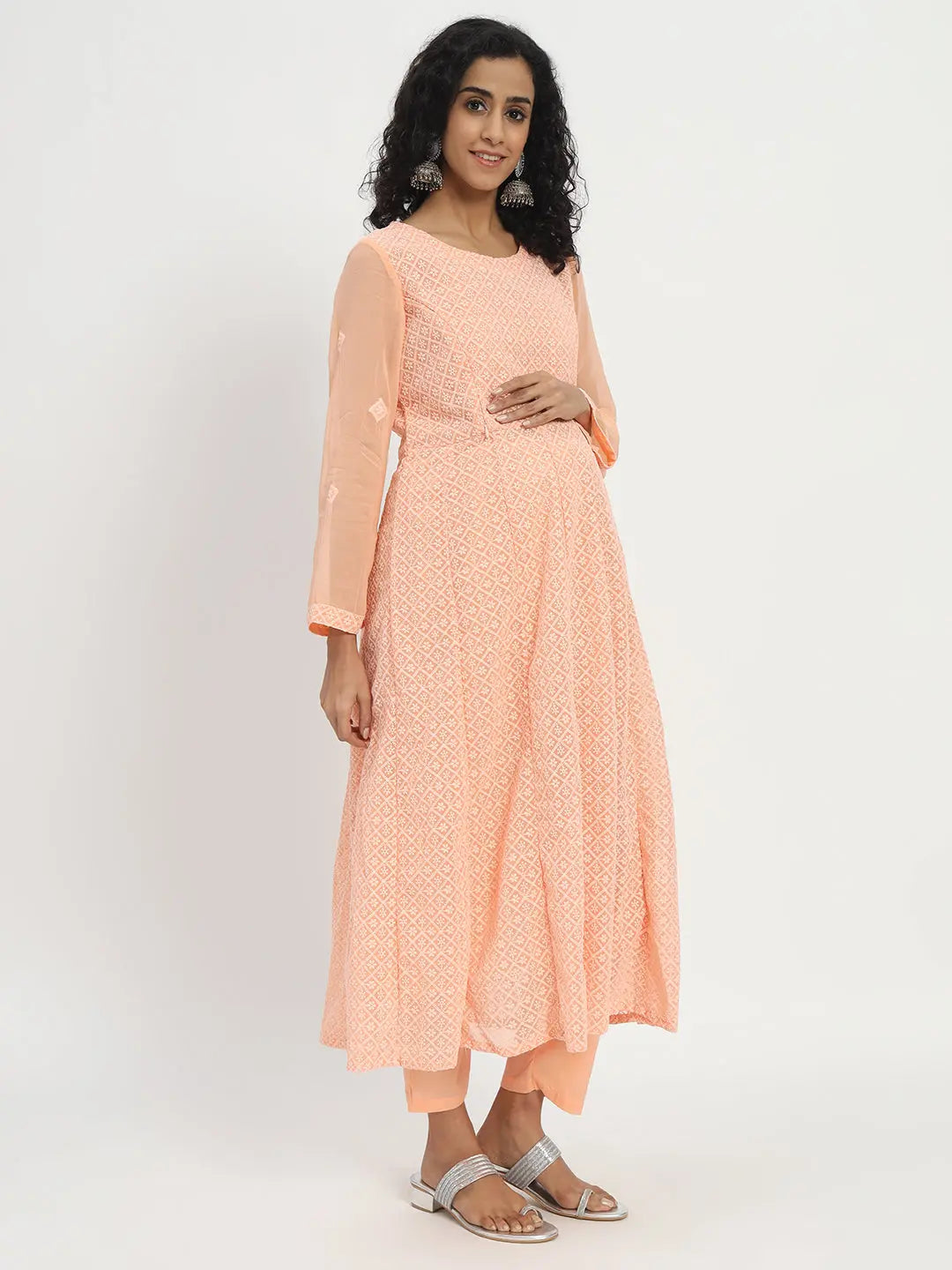 GEORGETTE CHIKANKARI ANARKALI SET WITH PANT AND DUPATTA FOR FEEDING AND MATERNITY PURPOSE mumzhug