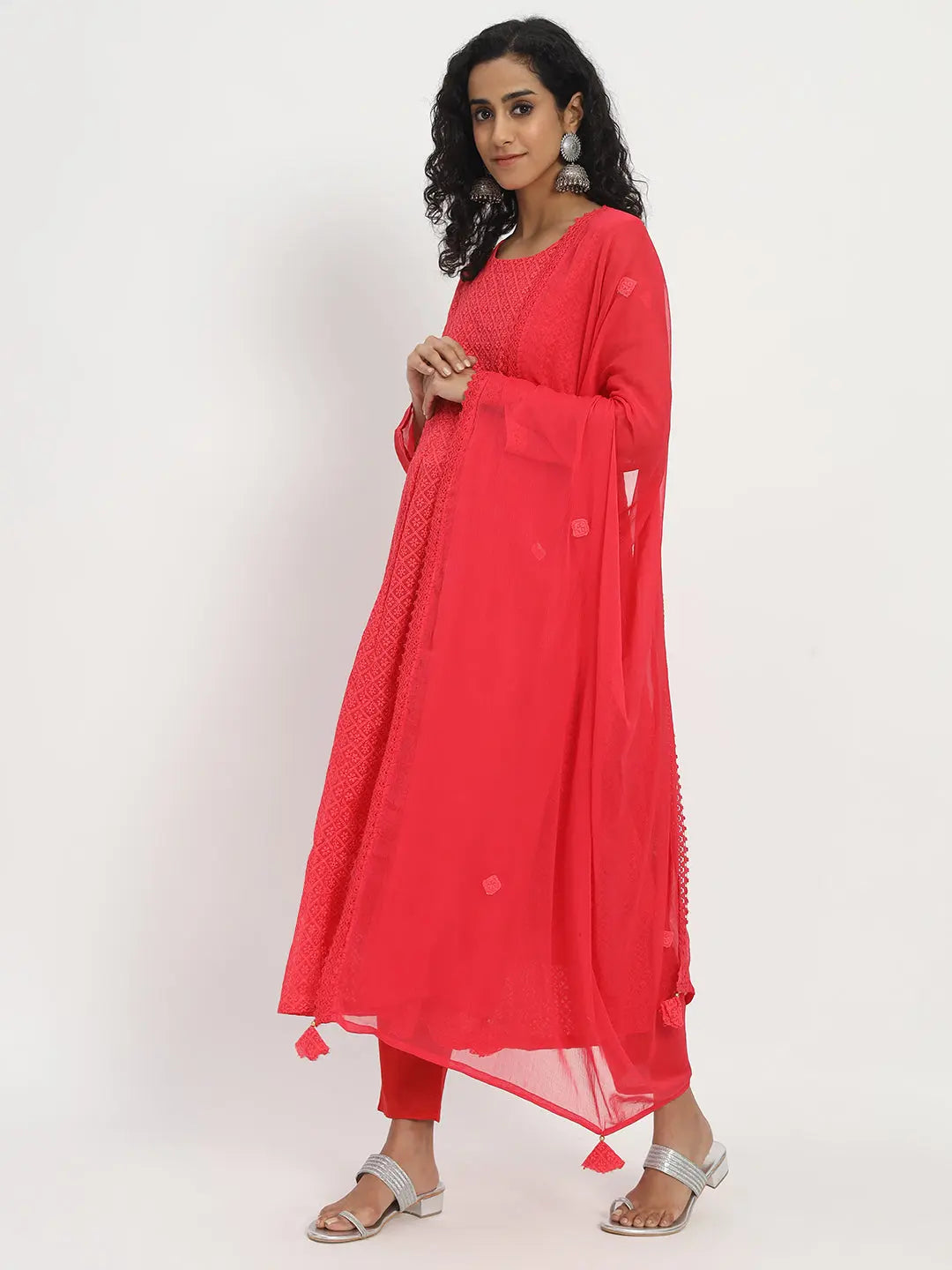 GEORGETTE CHIKANKARI ANARKALI SET WITH PANT AND DUPATTA FOR FEEDING AND MATERNITY PURPOSE mumzhug