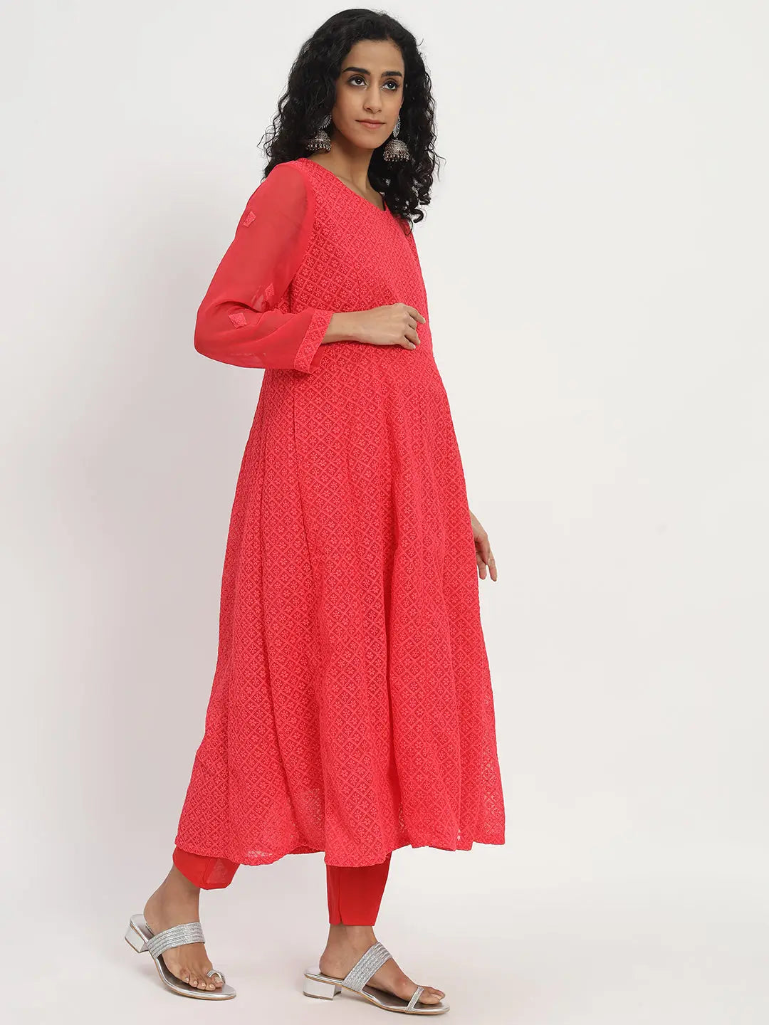 GEORGETTE CHIKANKARI ANARKALI SET WITH PANT AND DUPATTA FOR FEEDING AND MATERNITY PURPOSE mumzhug