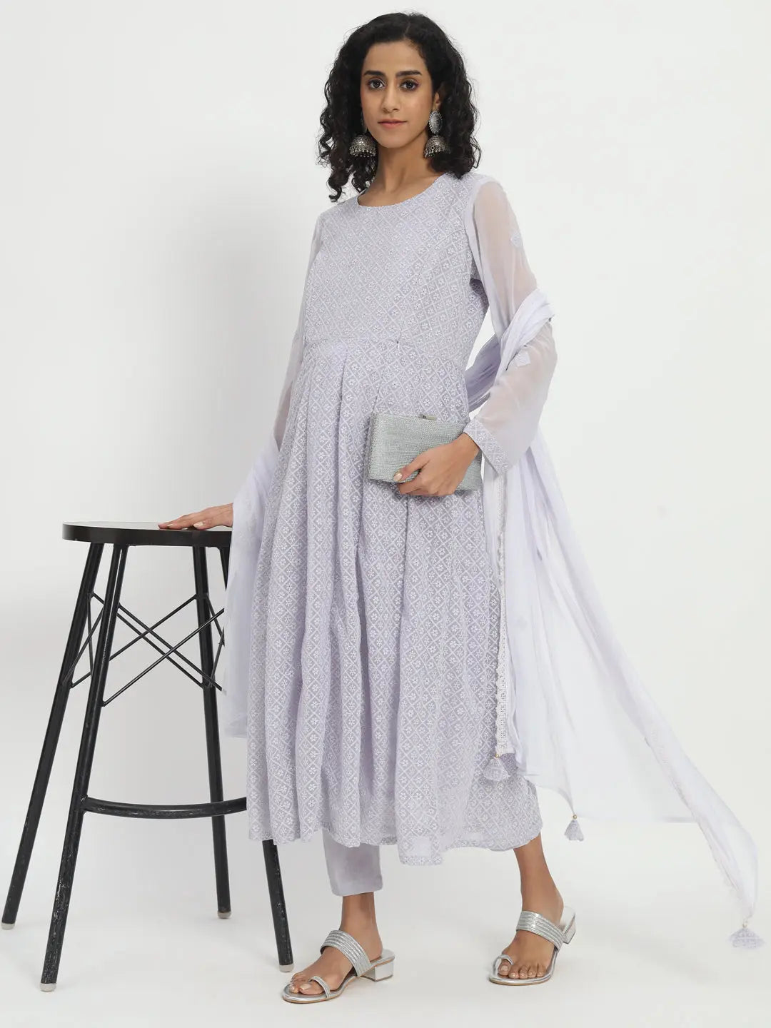 Georgette Chikankari Embroidery Anarkali Kurta and Dupatta Set main image 0