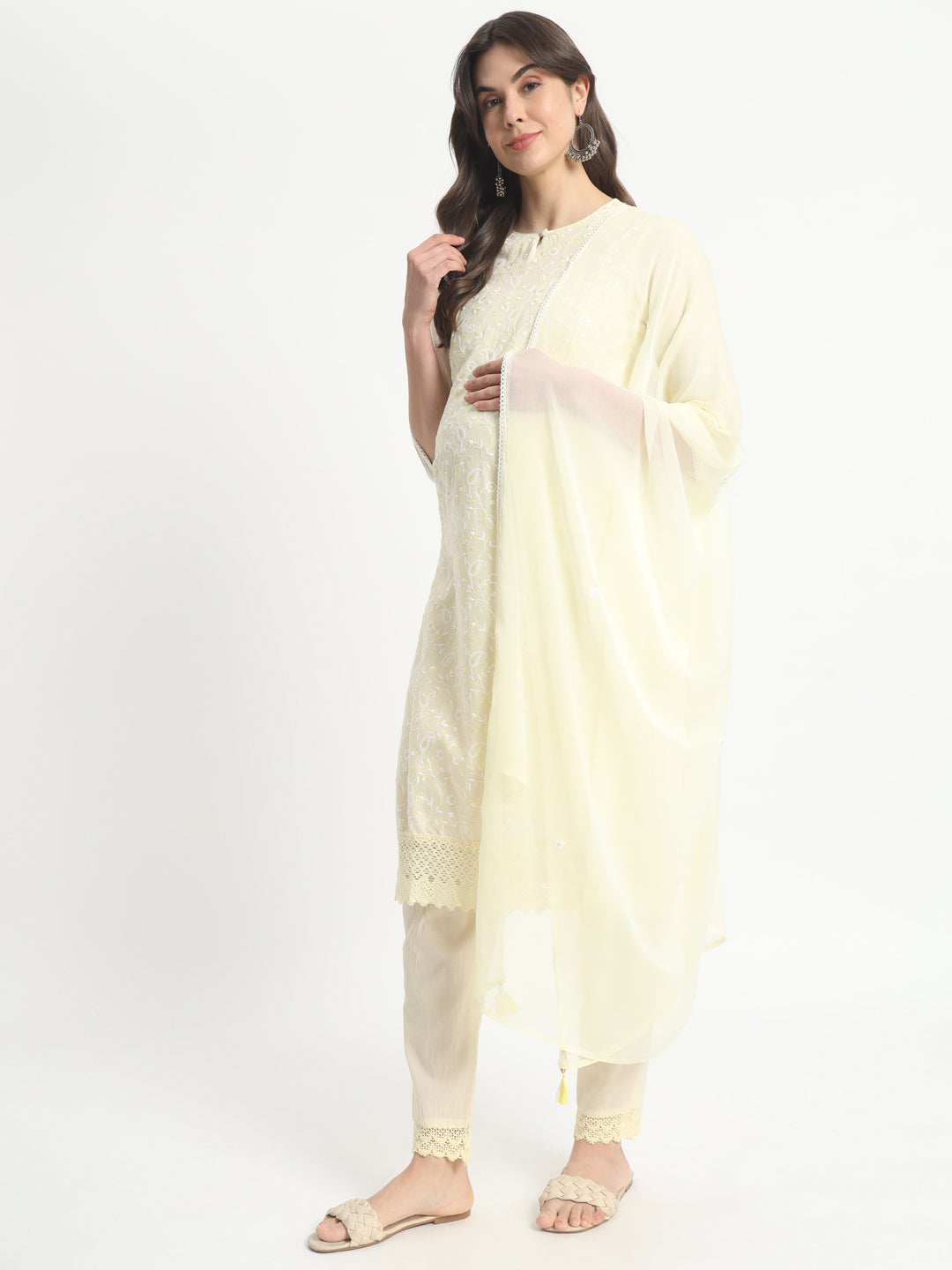 Pure Cotton Embroidered Kurta Pant and Dupatta for Feeding and Maternity Purpose