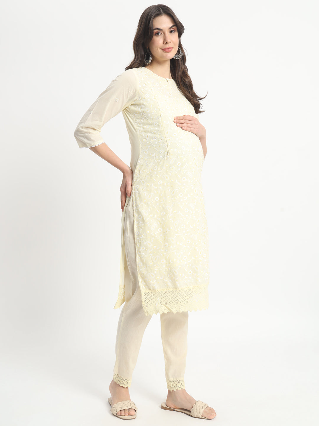 Pure Cotton Embroidered Kurta Pant and Dupatta for Feeding and Maternity Purpose