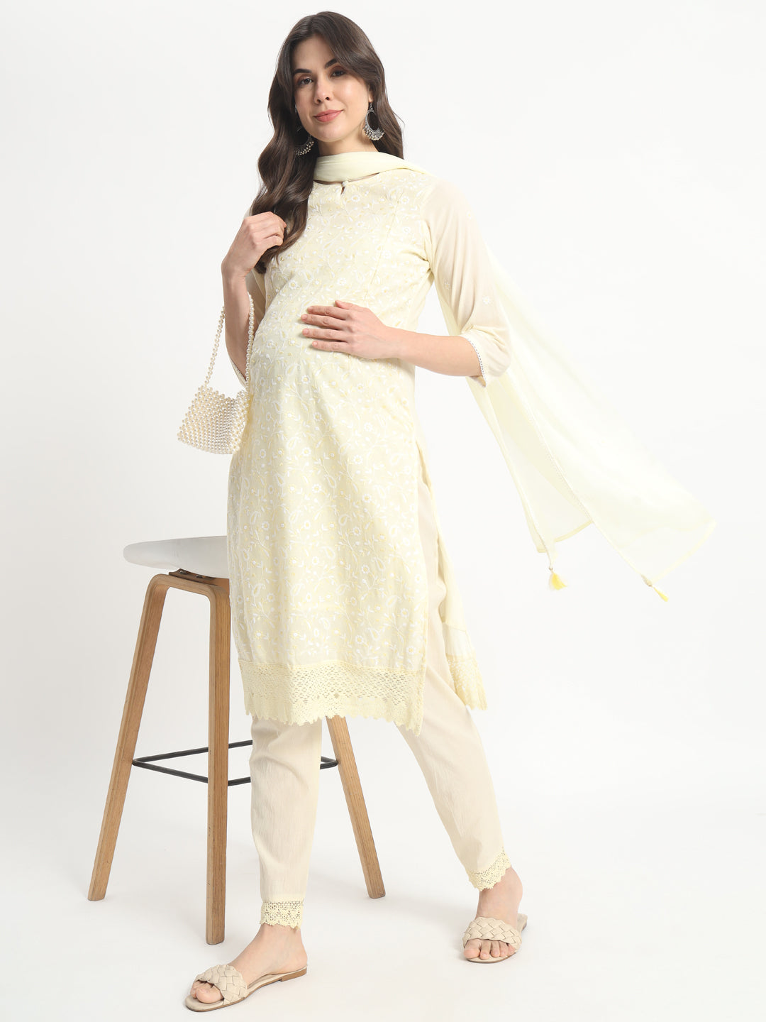 Pure Cotton Embroidered Kurta Pant and Dupatta for Feeding and Maternity Purpose