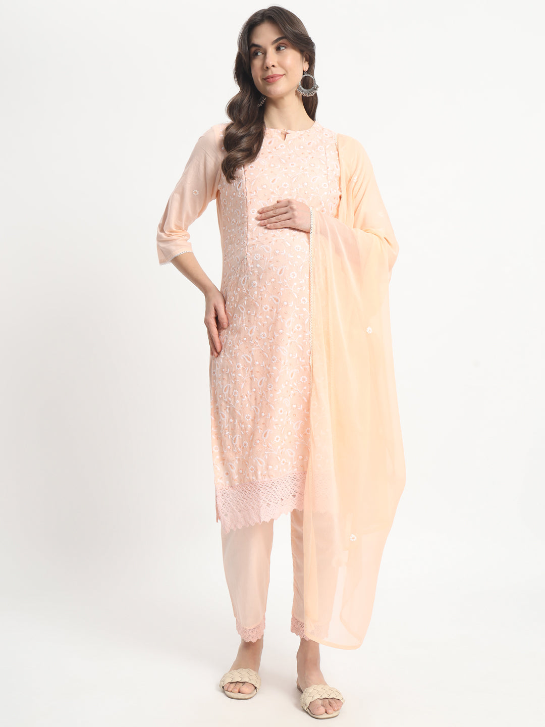 Pure Cotton Embroidered Kurta Pant and Dupatta for Feeding and Maternity Purpose