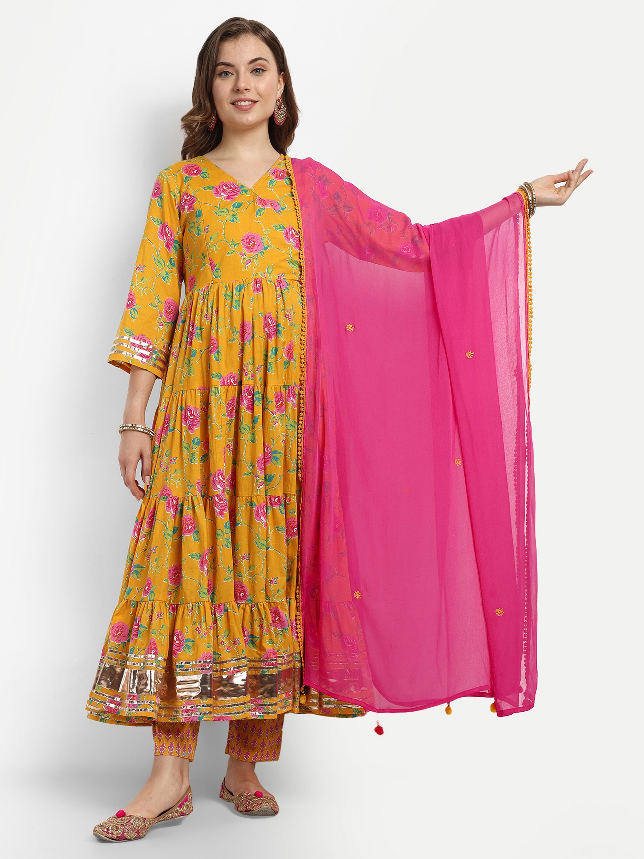 Pure cotton printed flared Anarkali set for feeding and maternity purpose