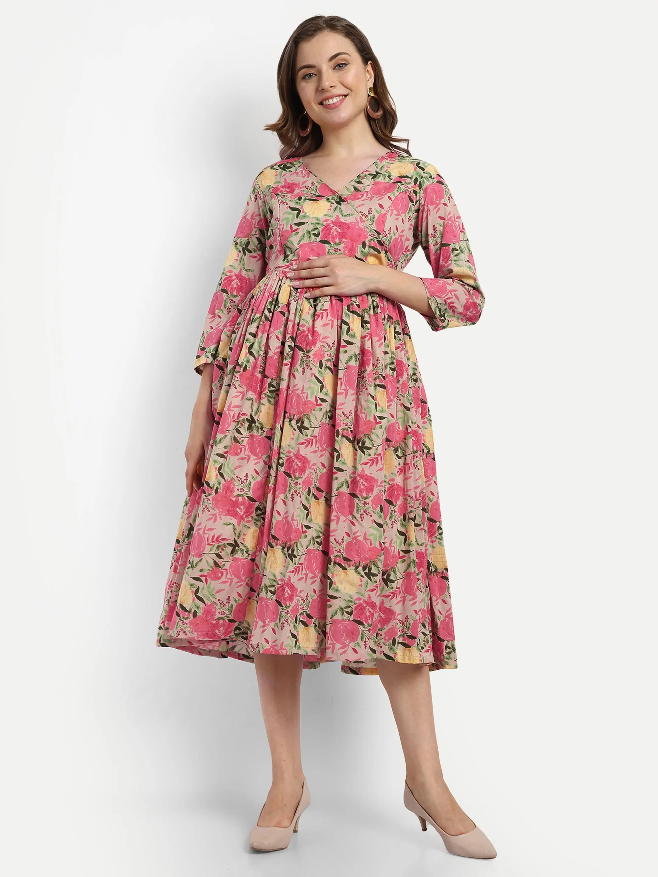 COTTON FLAIRED GOWN FOR FEEDING AND MATERNITY PURPOSE mumzhug Maternity Gown