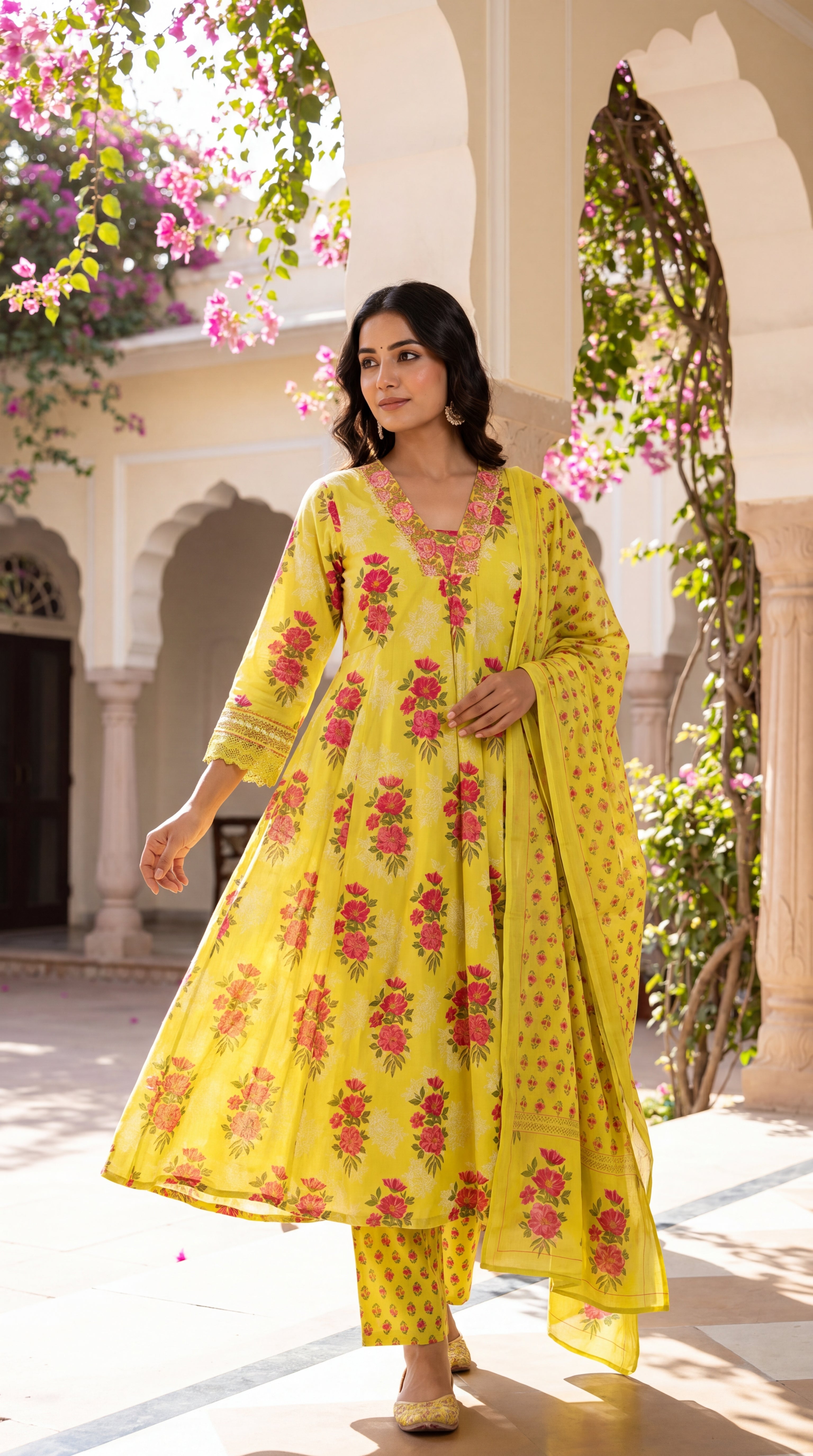 Mumzhug yellow pure cotton feeding and maternity kurta pant and dupatta set