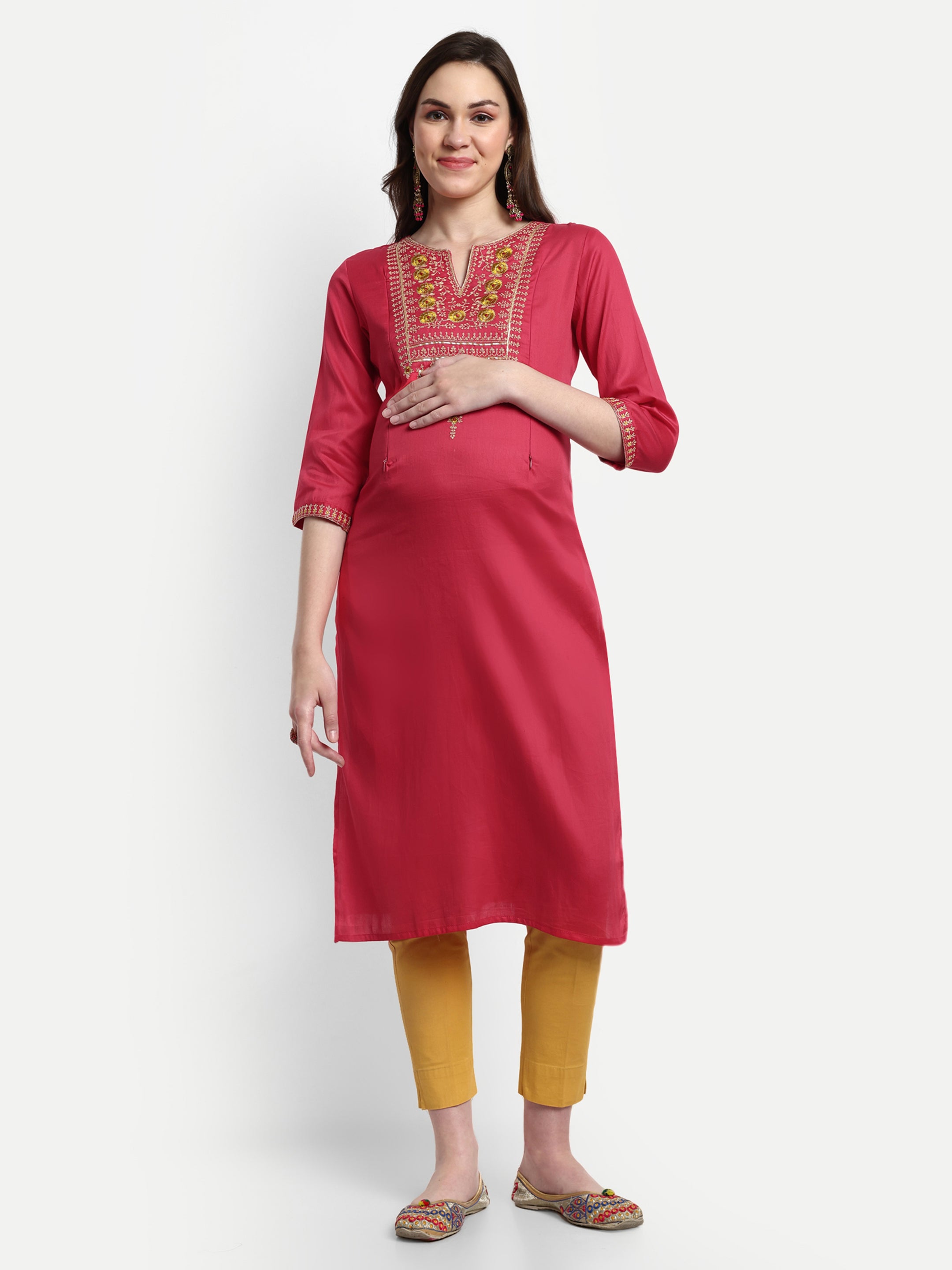 Coral Cotton Silk Feeding Kurta