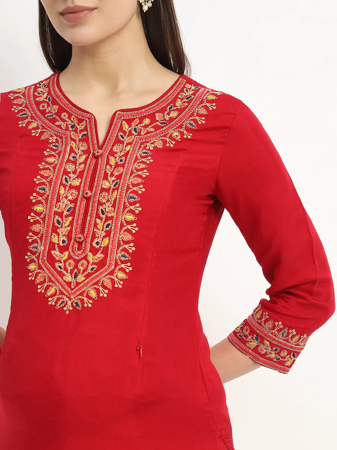 MUMZHUG Embroided Straight Kurta & Rayon Pant & Malmal Dupatta For Maternity & Feeding Purpose mumzhug