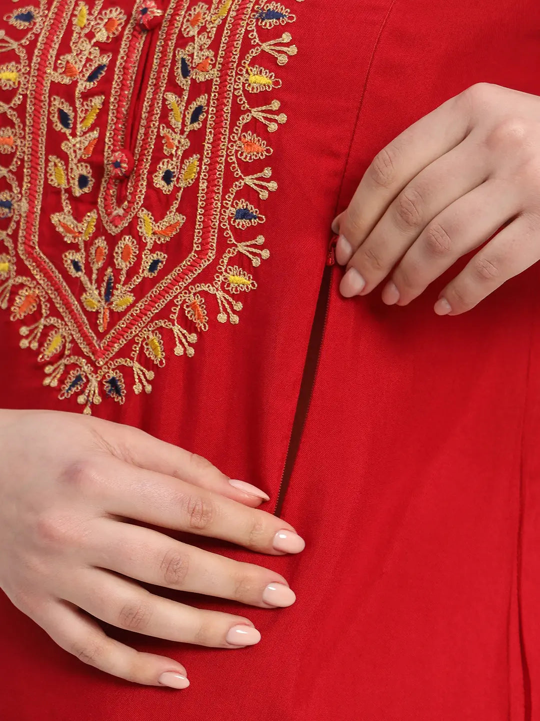 SOFT VISCOSE RAYON EMBROIDERED FEEDING AND NURSING KURTA WITH FEEDING ZIPPERS mumzhug