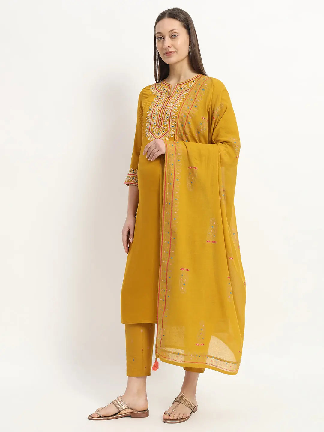 MUMZHUG Embroided Straight Kurta & Rayon Pant & Malmal Dupatta For Maternity & Feeding Purpose mumzhug