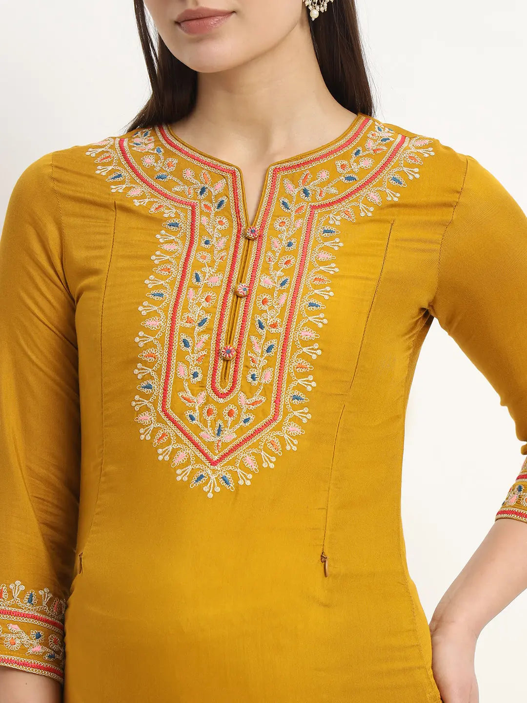 MUMZHUG Embroided Straight Kurta & Rayon Pant & Malmal Dupatta For Maternity & Feeding Purpose mumzhug