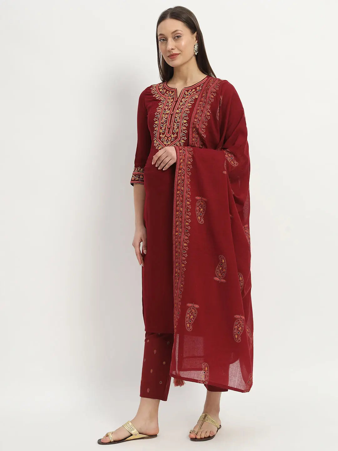 MUMZHUG Embroided Straight Kurta & Rayon Pant & Malmal Dupatta For Maternity & Feeding Purpose mumzhug