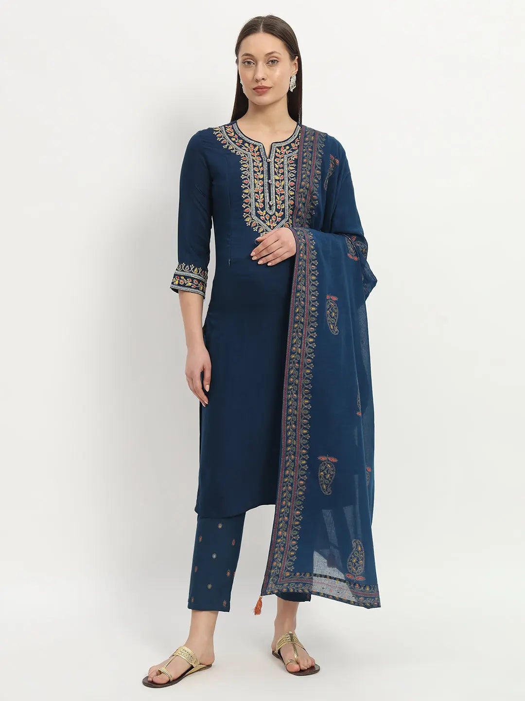 PLUS SIZED SOFT RAYON EMBROIDERED KURTA PANT AND DUPATTA SET FOR FEEDING AND MATERNITY PURPOSE mumzhug Feeding suit set