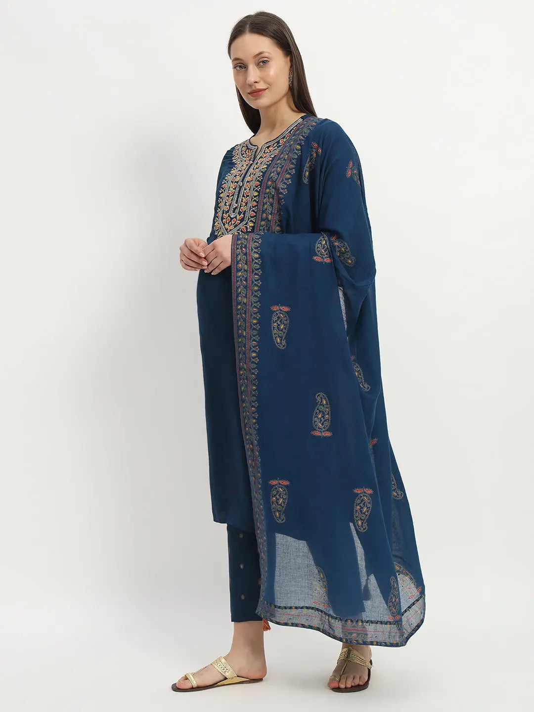 MUMZHUG Embroided Straight Kurta & Rayon Pant & Malmal Dupatta For Maternity & Feeding Purpose mumzhug