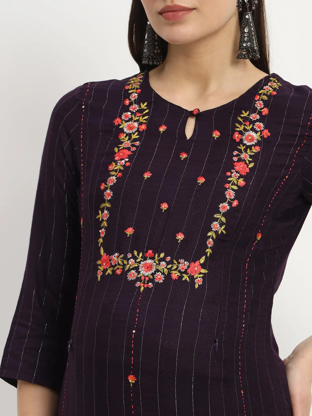 Plus sized Viscose rayon yarn dyed embroidered kurta pant and dupatta set for maternity and feeding purpose mumzhug