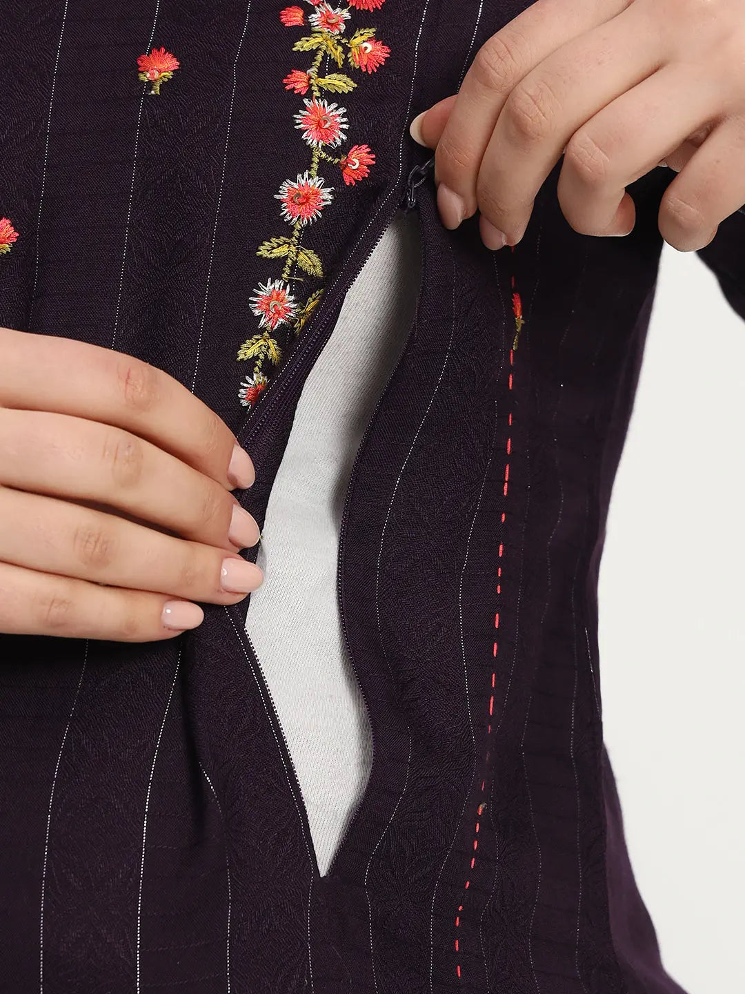 Plus sized Viscose rayon yarn dyed embroidered kurta pant and dupatta set for maternity and feeding purpose mumzhug