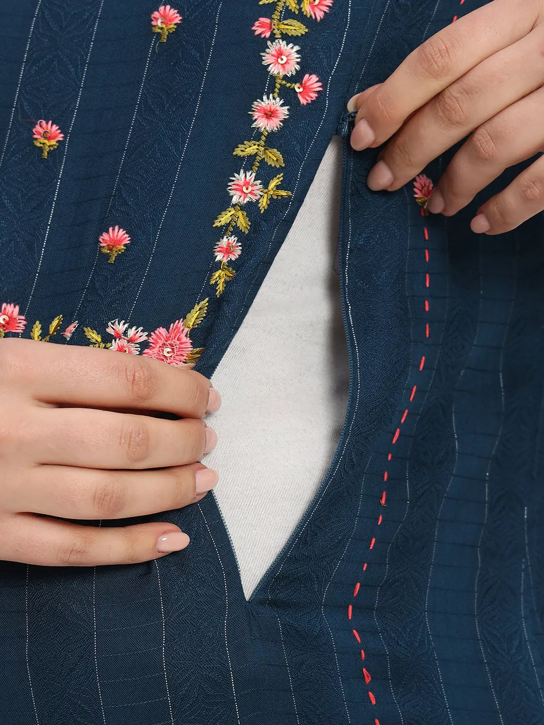 mumzhug Women Floral Embroidered Regular Thread Work Kurta with Trousers With Dupatta mumzhug