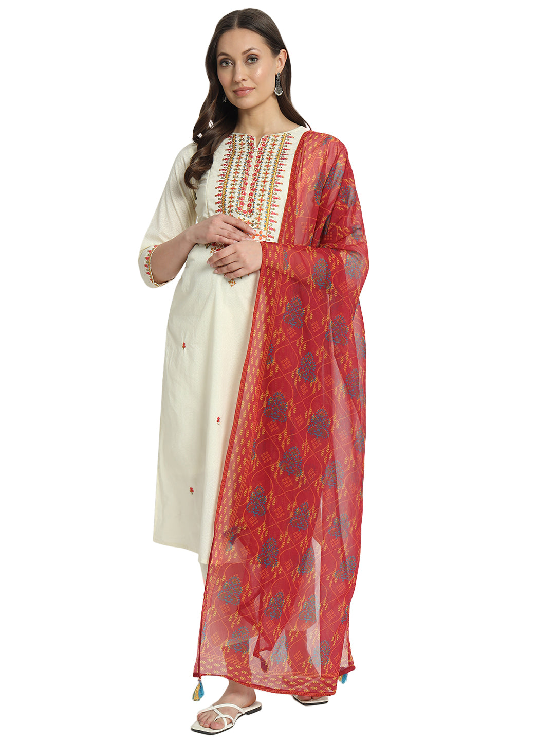 Pure Cotton Embroidered Kurta Pant and Dupatta Set for Feeding and Maternity Purpose