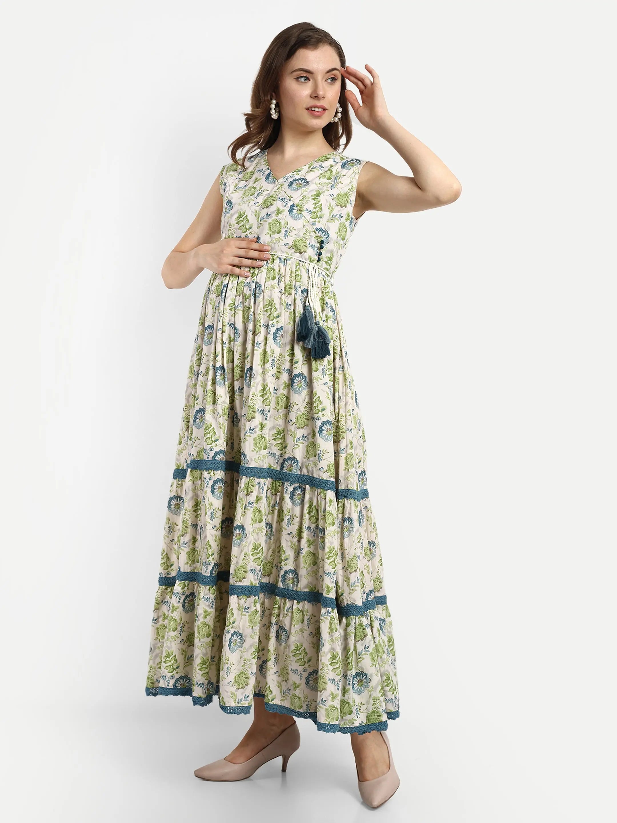 COTTON PRINTED FLAIRED GOWN FOR FEEDING AND MATERNITY PURPOSE mumzhug Maternity Gown