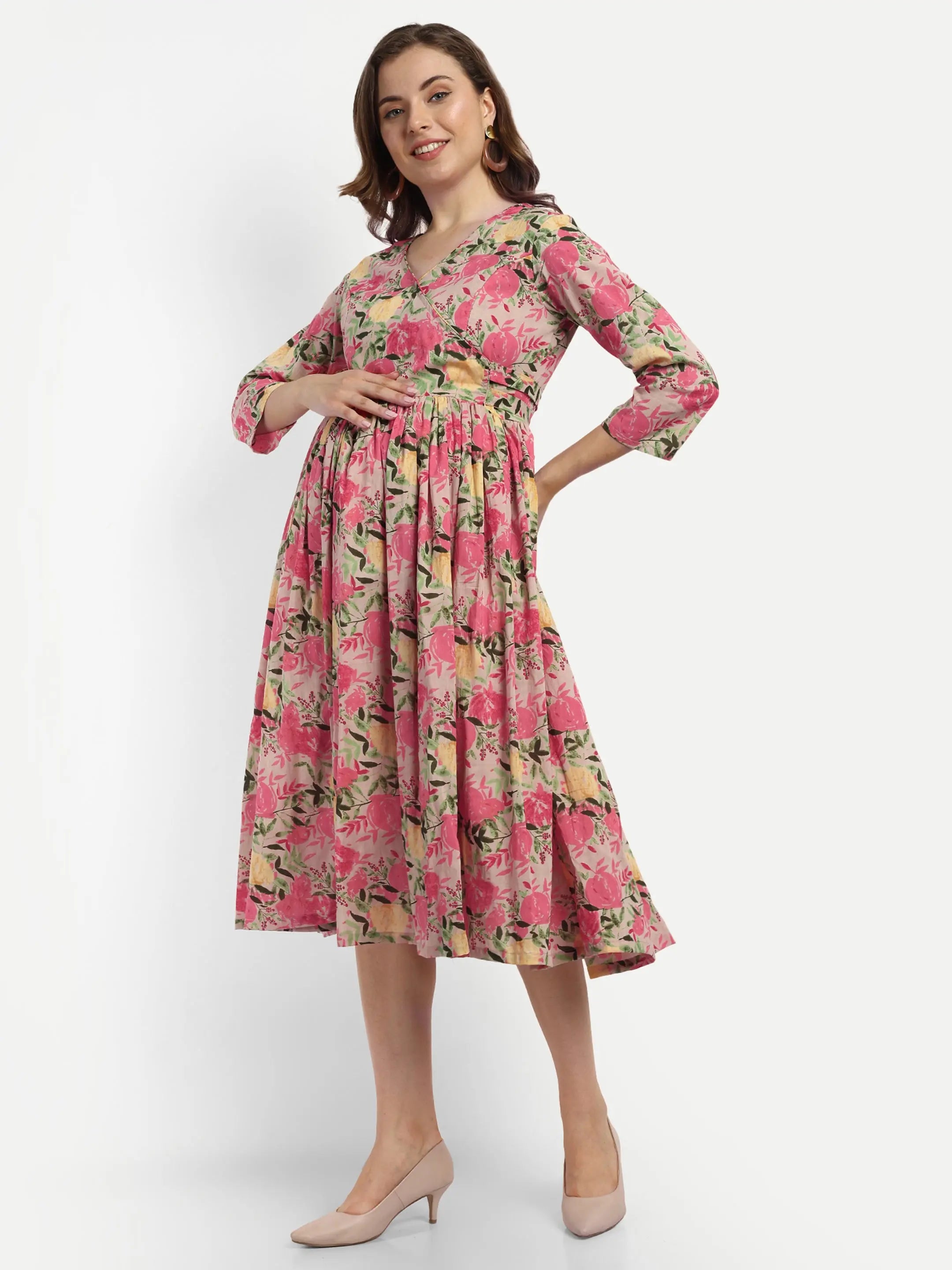 COTTON FLAIRED GOWN FOR FEEDING AND MATERNITY PURPOSE mumzhug Maternity Gown