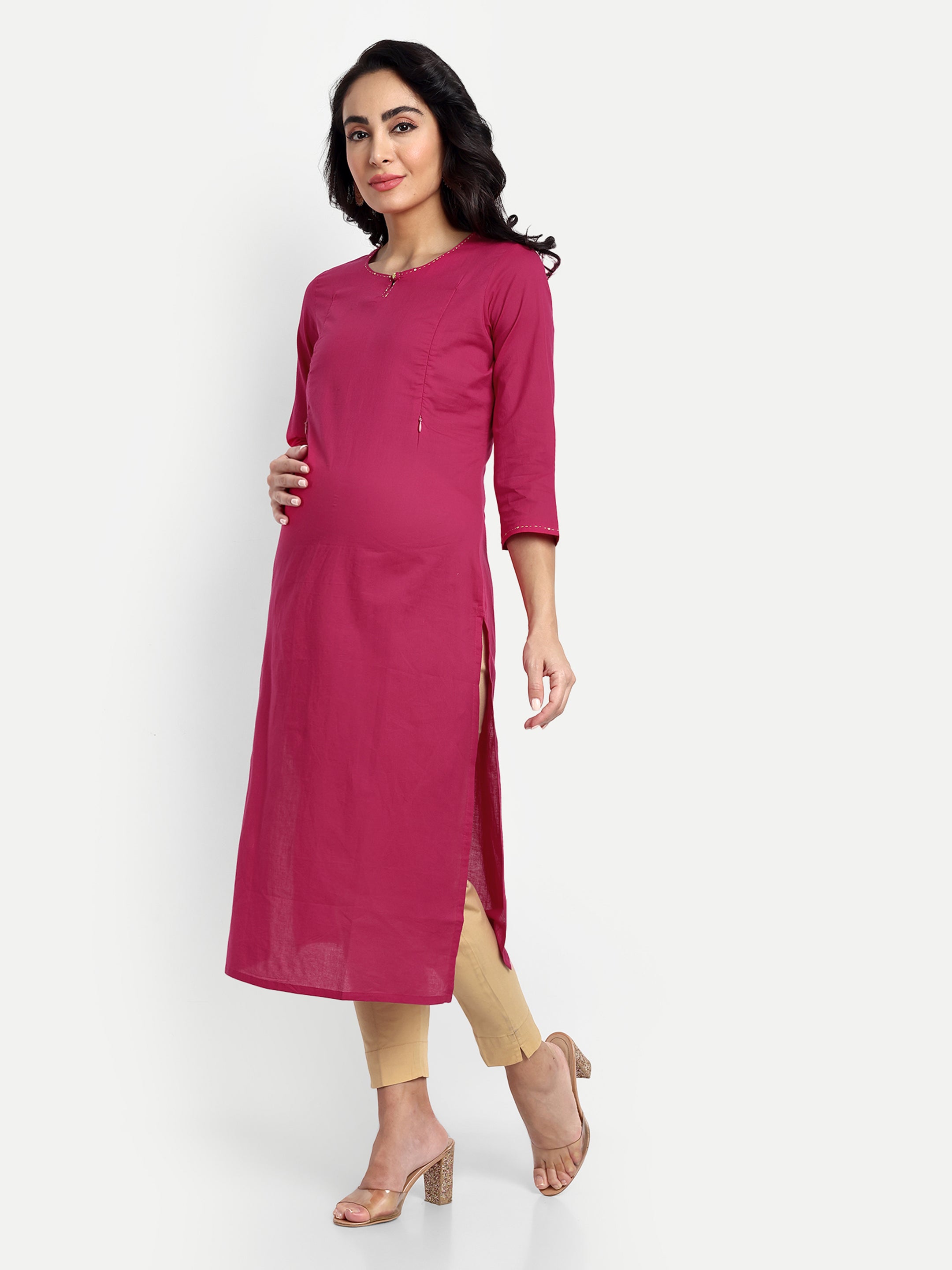 Fuchsia Pure Cotton Feeding Kurta