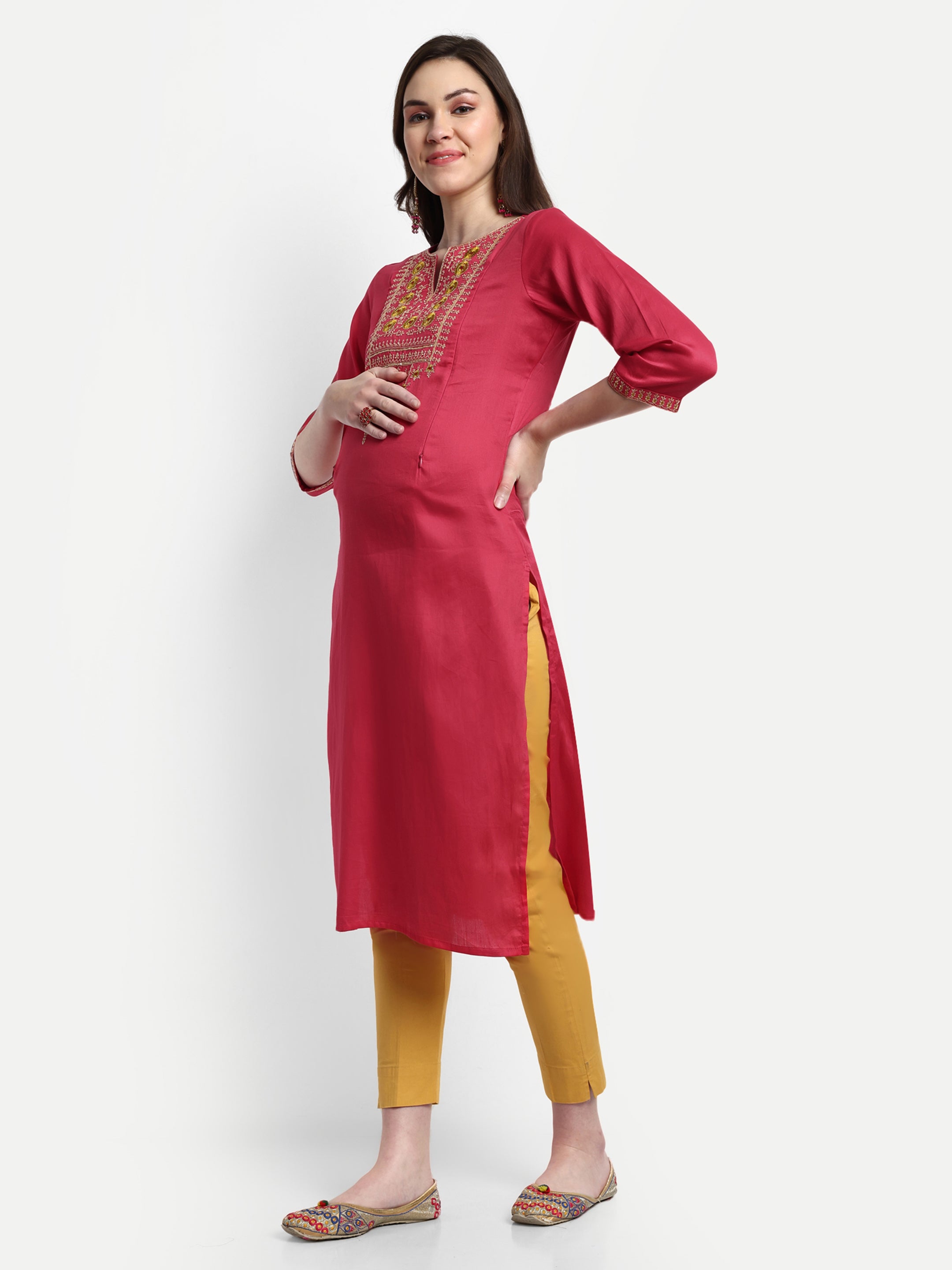 Coral Cotton Silk Feeding Kurta