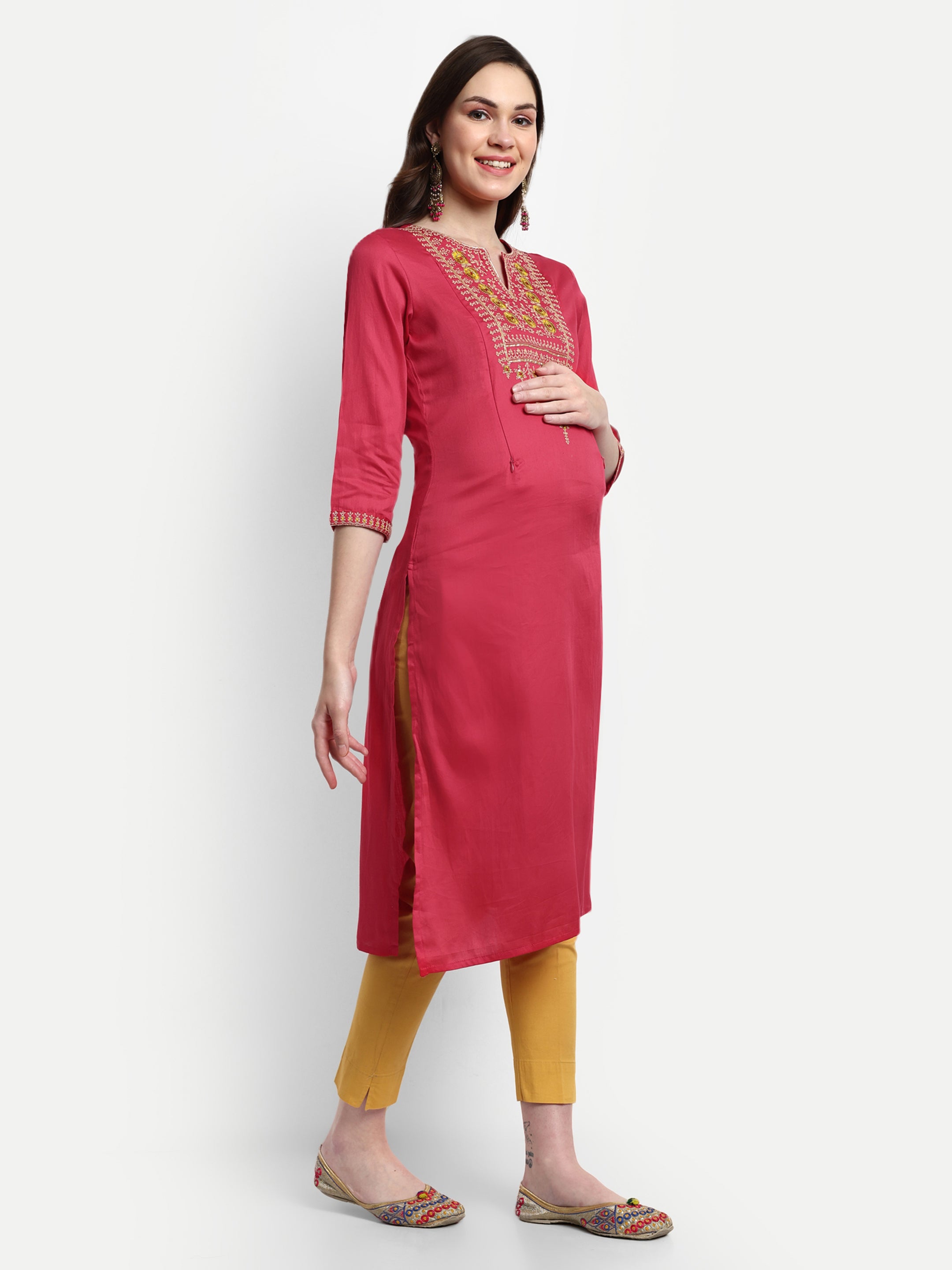 Coral Cotton Silk Feeding Kurta