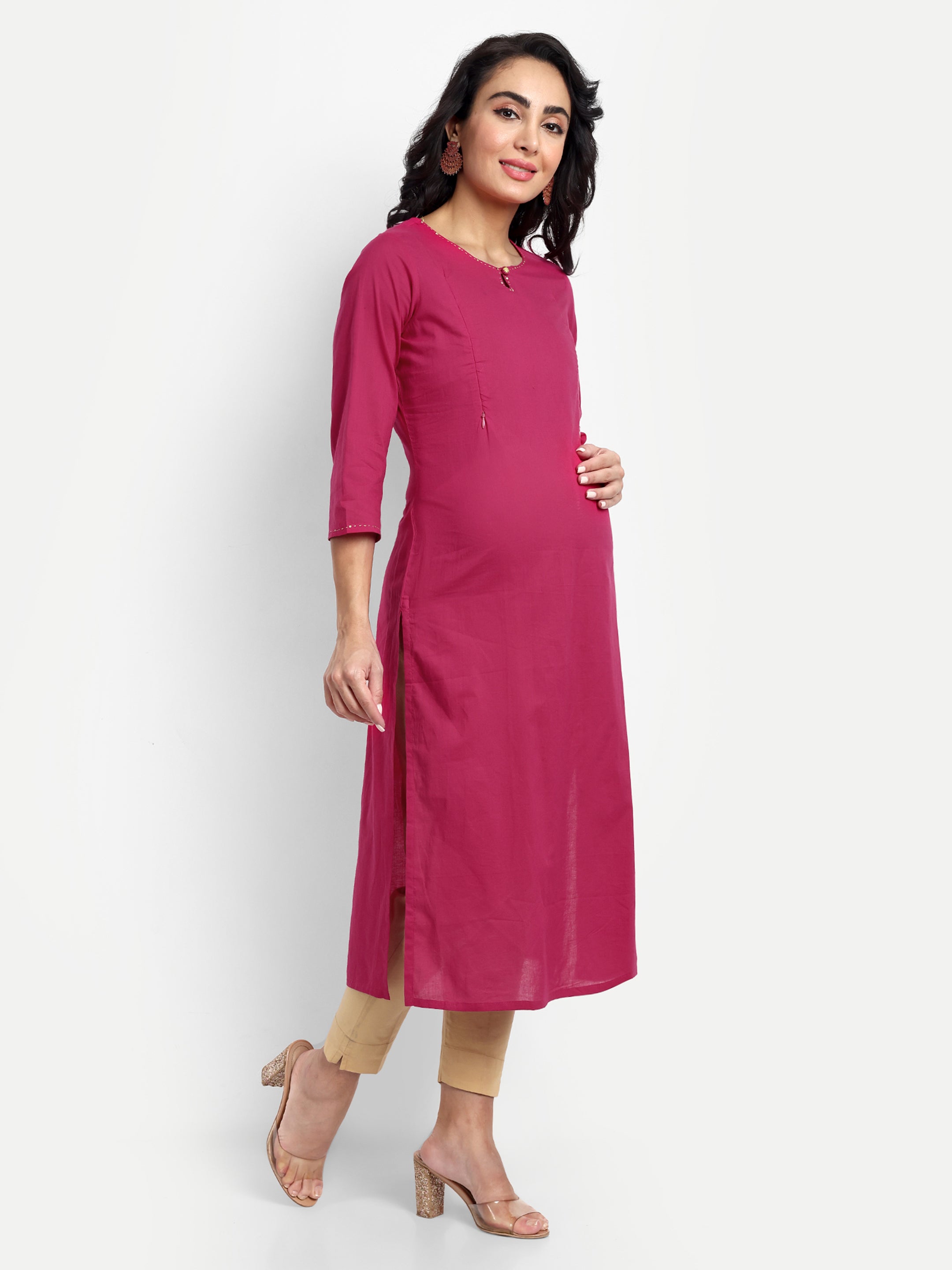 Fuchsia Pure Cotton Feeding Kurta