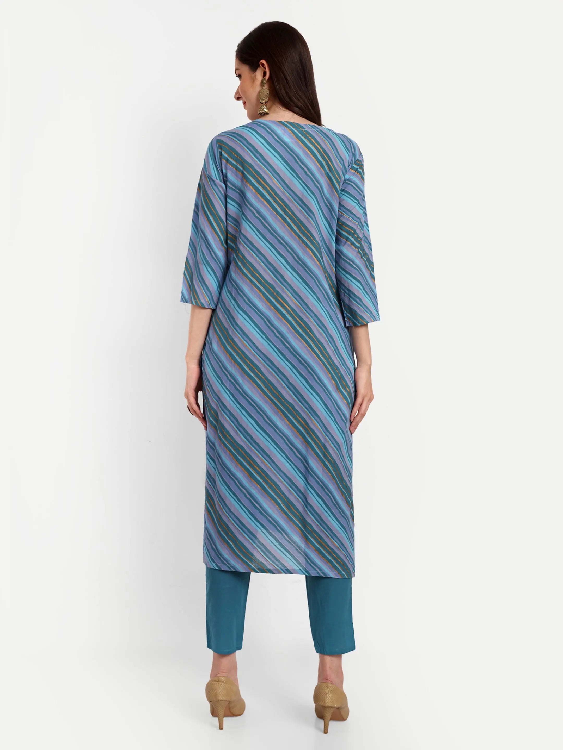 LEHARIYA PRINT COTTON EMBROIDERED FEEDING KURTA PANT AND DUPATTA SET WITH BOTH SIDED FEEDING ZIPPER mumzhug Feeding suit set