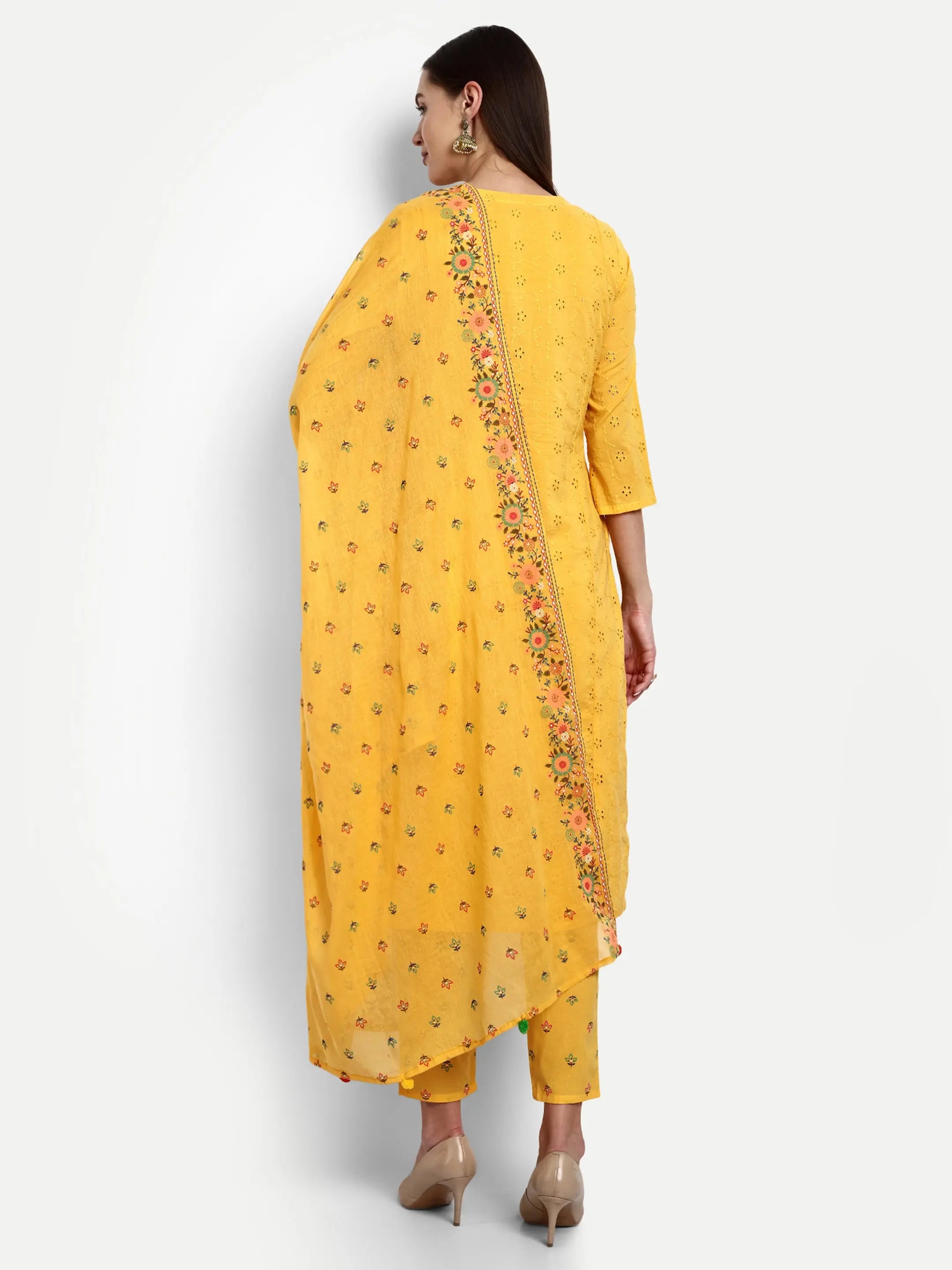 COTTON SCHIFFLI EMBROIDED KURTA PANT AND DUPATTA SET Kavita Gupta