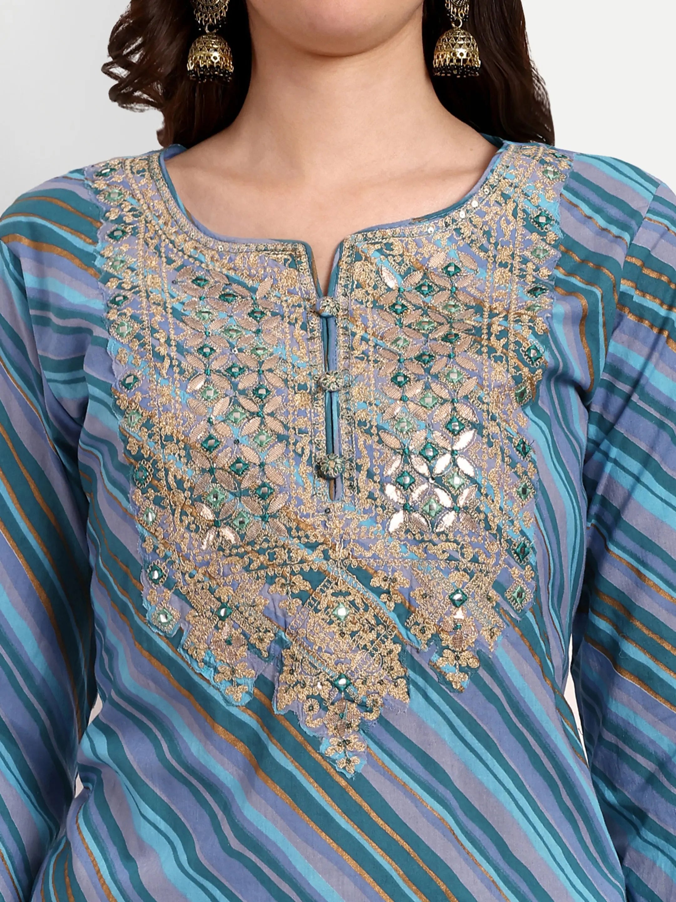 LEHARIYA PRINT COTTON EMBROIDERED FEEDING KURTA PANT AND DUPATTA SET WITH BOTH SIDED FEEDING ZIPPER mumzhug Feeding suit set