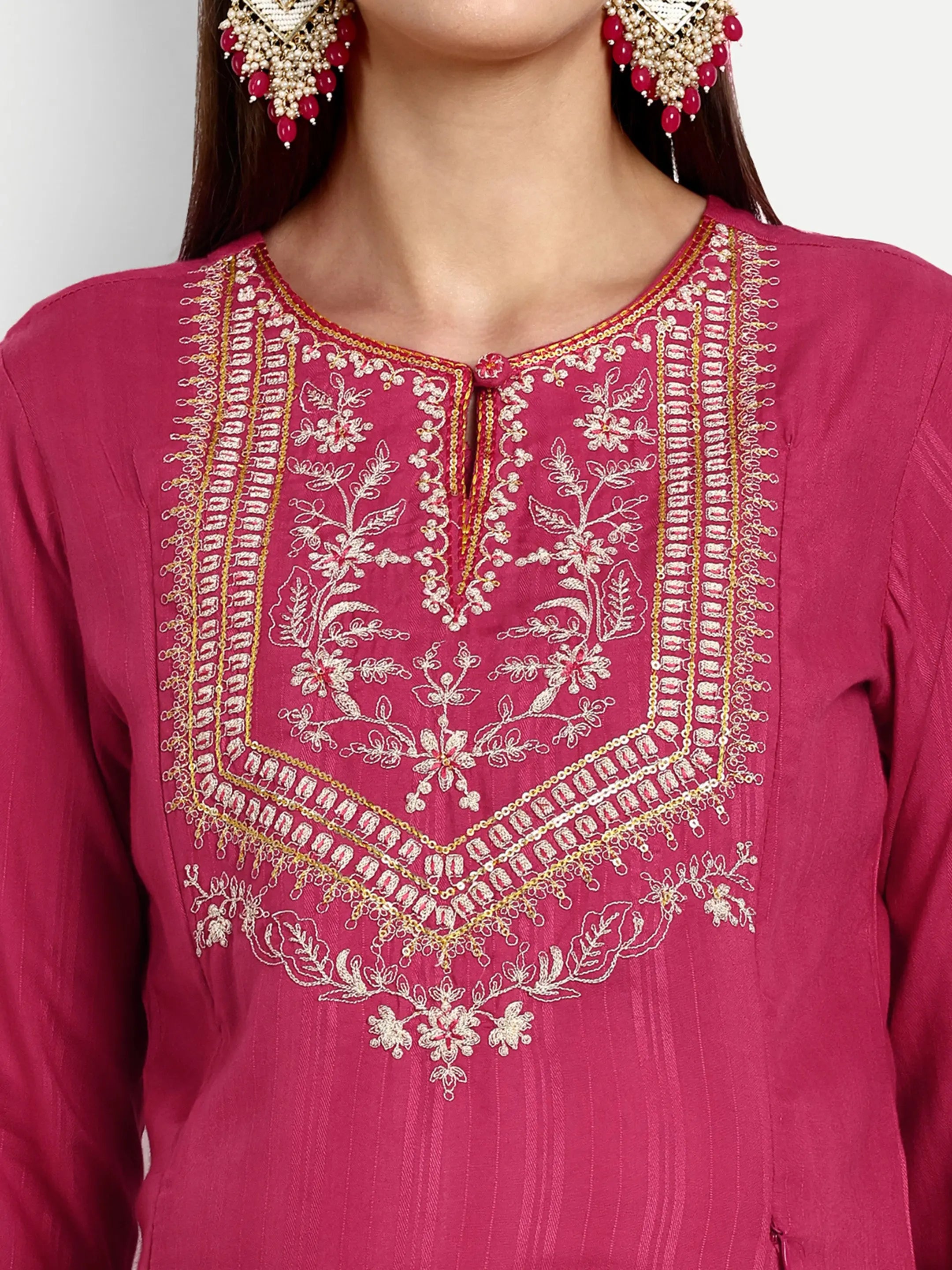 VISCOSE YARN DYED RAYON EMBROIDERED KURTA PANT AND DUPATTA SET FOR FEEDING AND MATERNITY PURPOSE mumzhug