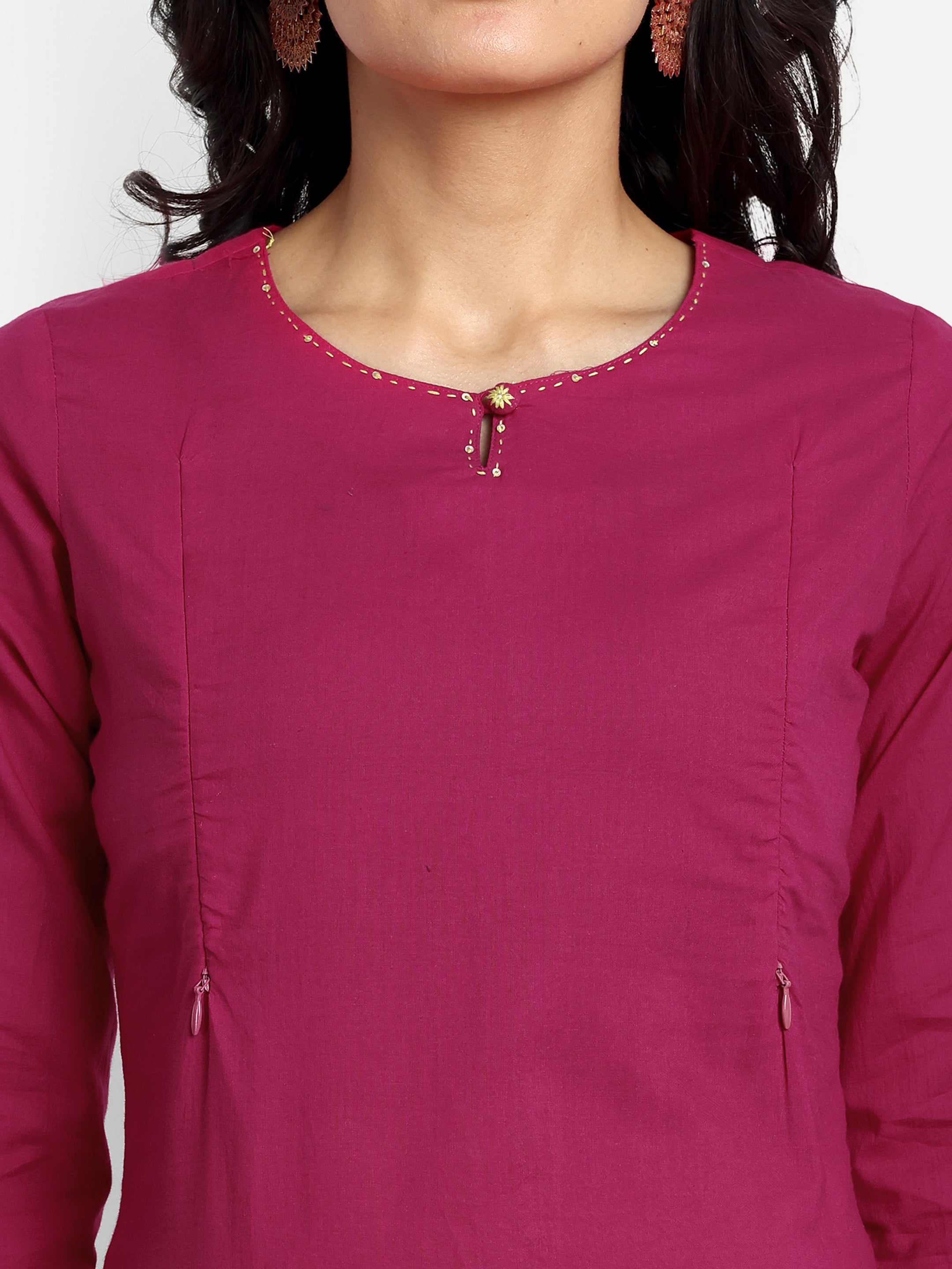 Fuchsia Pure Cotton Feeding Kurta