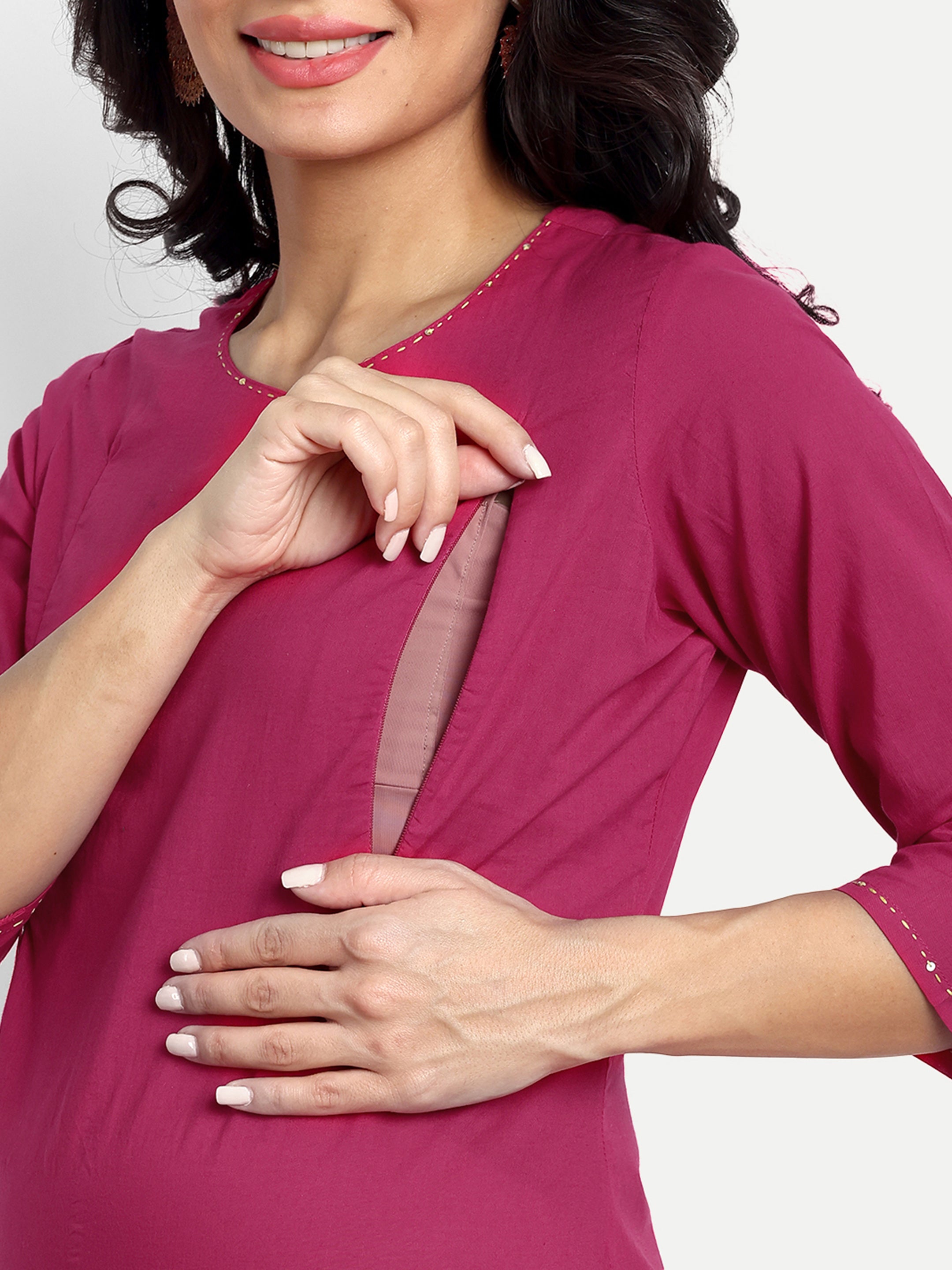 Fuchsia Pure Cotton Feeding Kurta