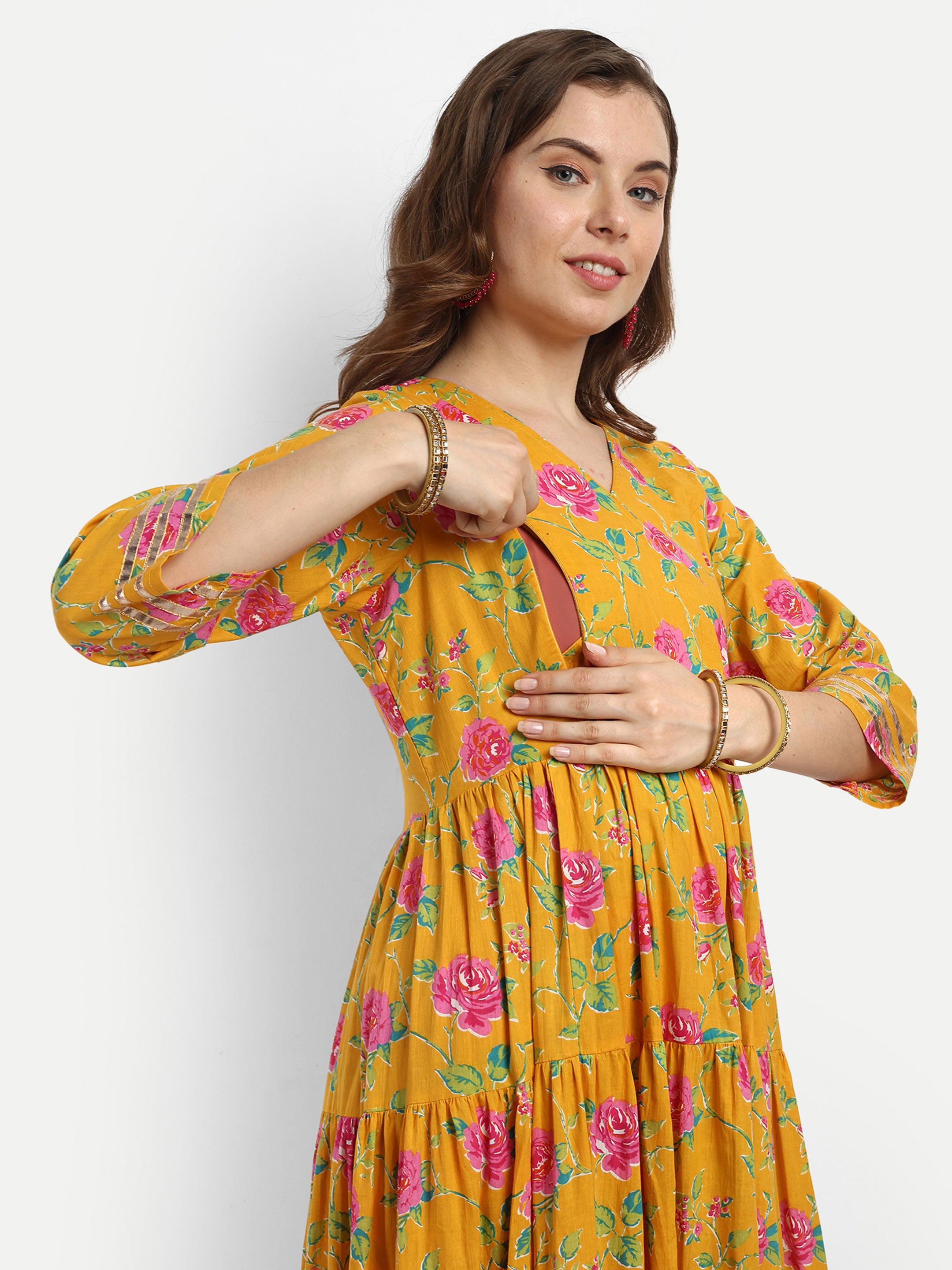 Pure cotton printed flared Anarkali set for feeding and maternity purpose