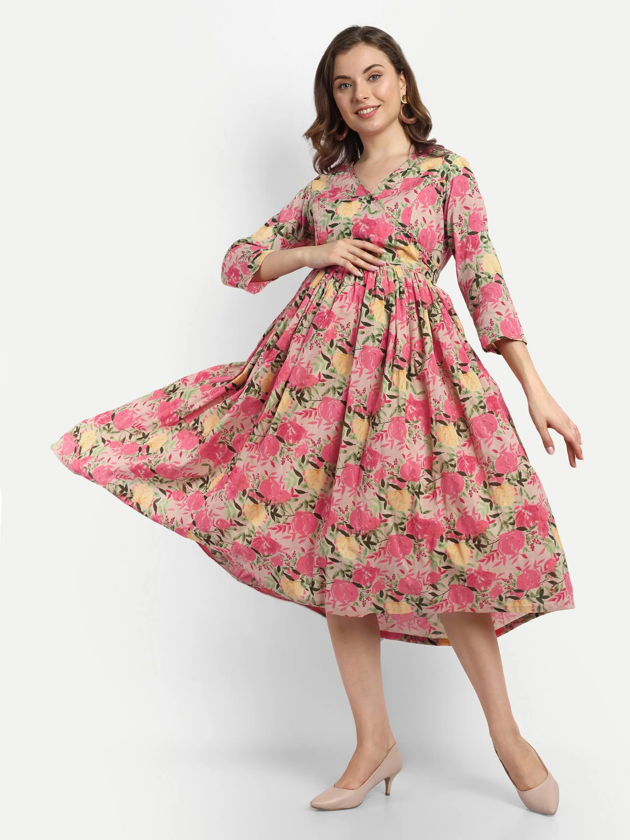 COTTON FLAIRED GOWN FOR FEEDING AND MATERNITY PURPOSE mumzhug Maternity Gown