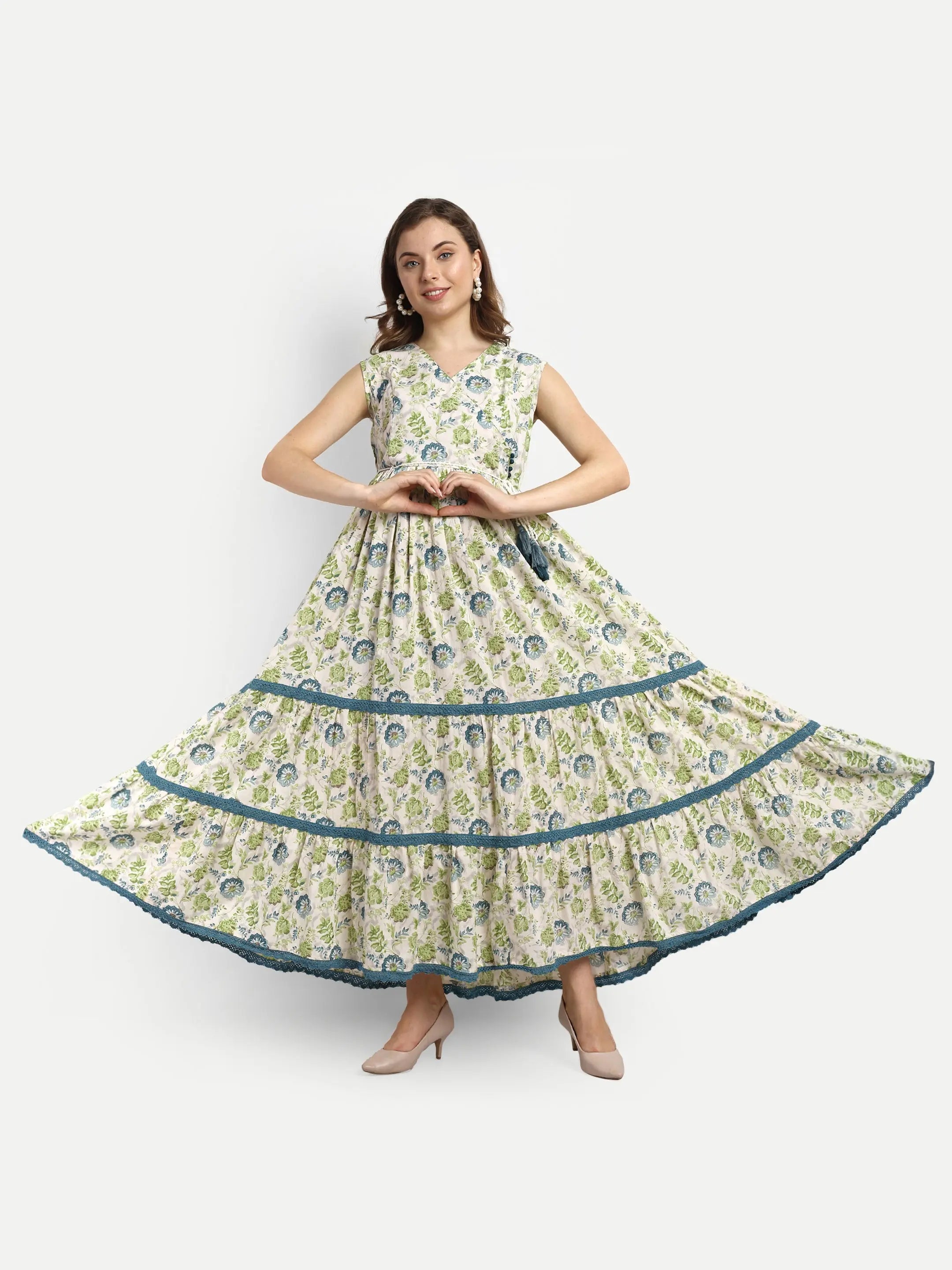 COTTON PRINTED FLAIRED GOWN FOR FEEDING AND MATERNITY PURPOSE mumzhug Maternity Gown