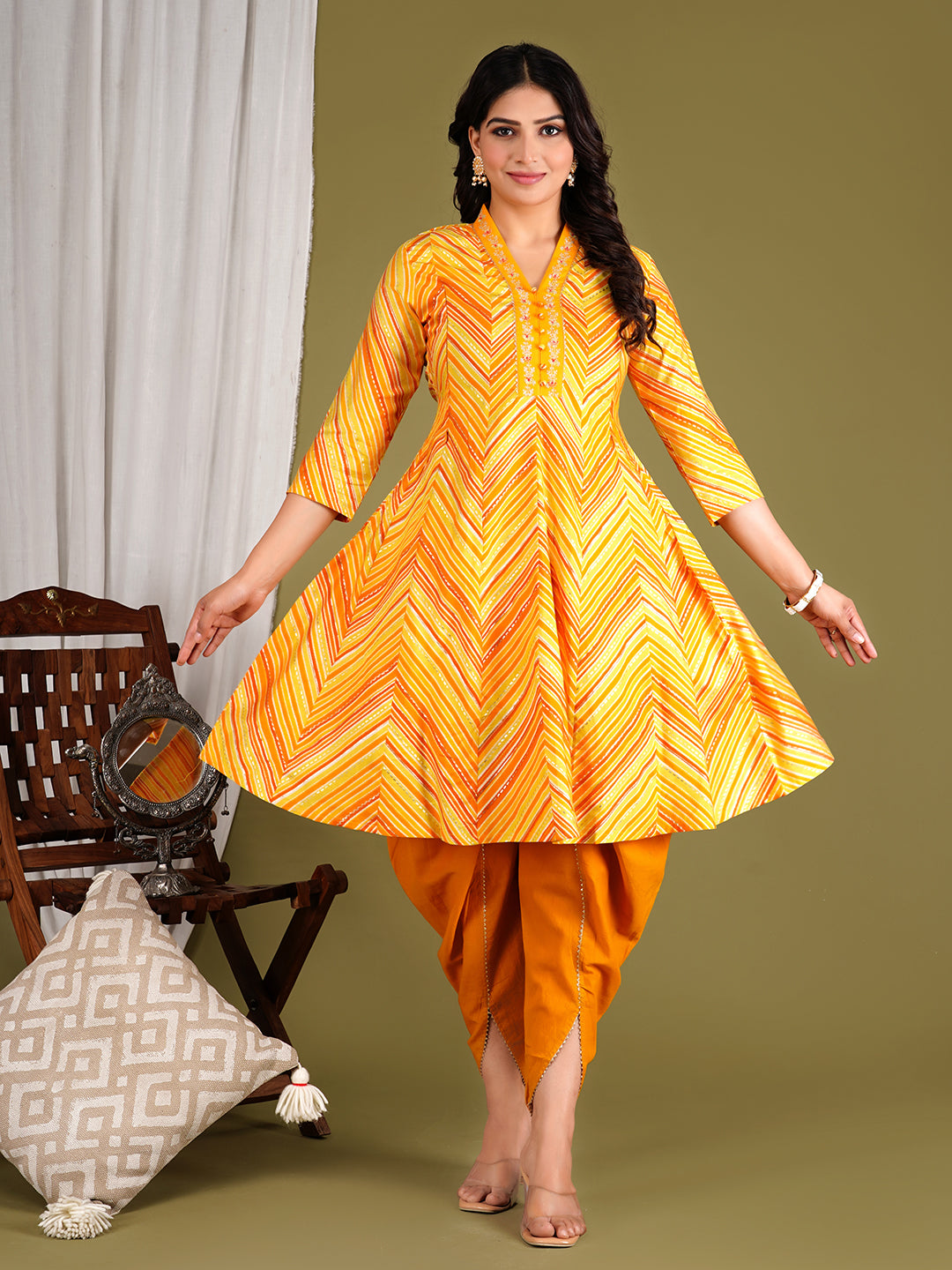 Cotton Maslin Embroidered Umbrella Flaired Kurta With Dhoti And Dupatta For Feeding And Maternity Purpose