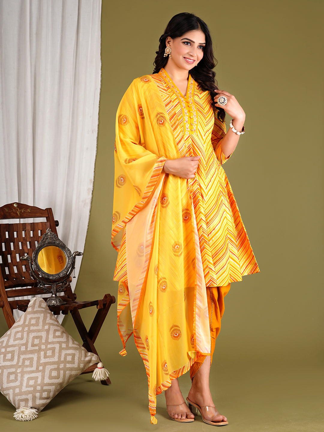 Cotton Maslin Embroidered Umbrella Flaired Kurta With Dhoti And Dupatta For Feeding And Maternity Purpose