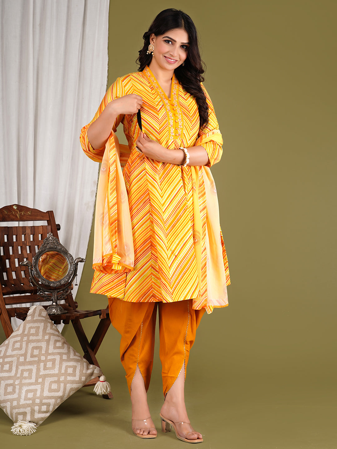 Cotton Maslin Embroidered Umbrella Flaired Kurta With Dhoti And Dupatta For Feeding And Maternity Purpose