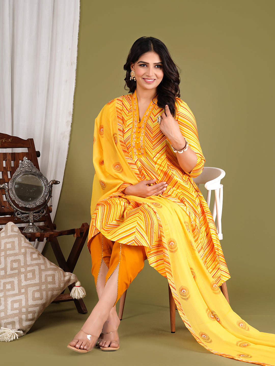 Cotton Maslin Embroidered Umbrella Flaired Kurta With Dhoti And Dupatta For Feeding And Maternity Purpose
