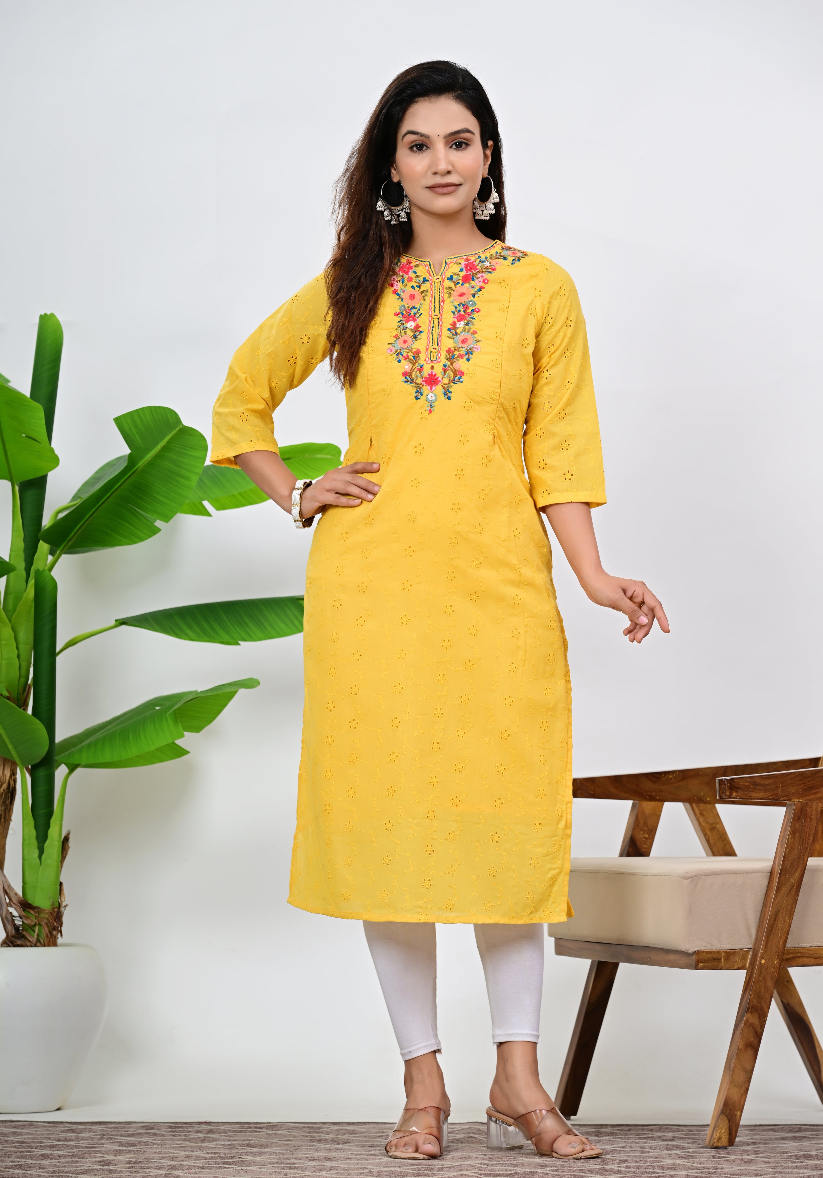 Mumzhug Pure Cotton Schiffli Embroidered Feeding Kurta with Attached Lining