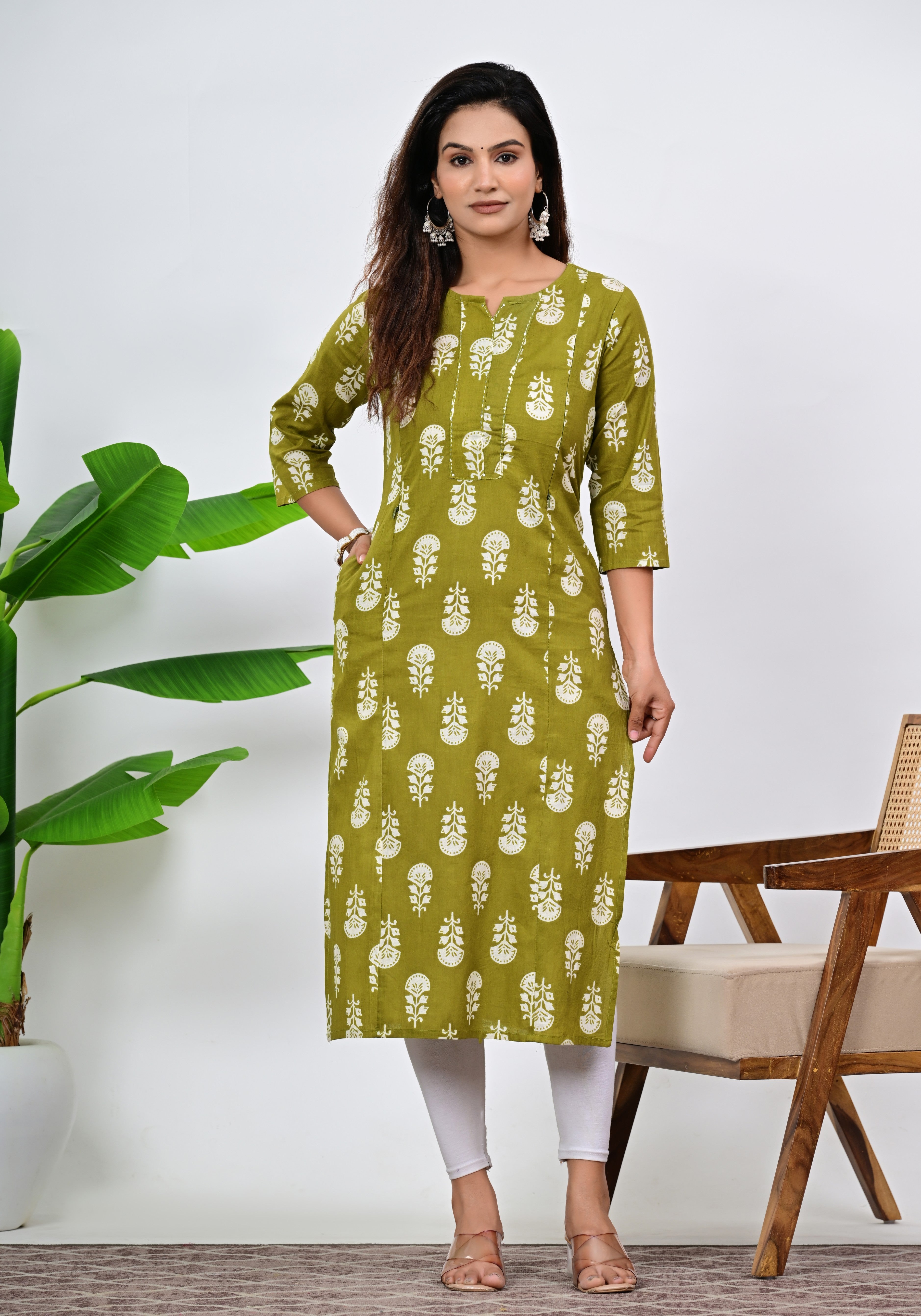 Mumzhug Green Color Pure Cotton Feeding Kurta