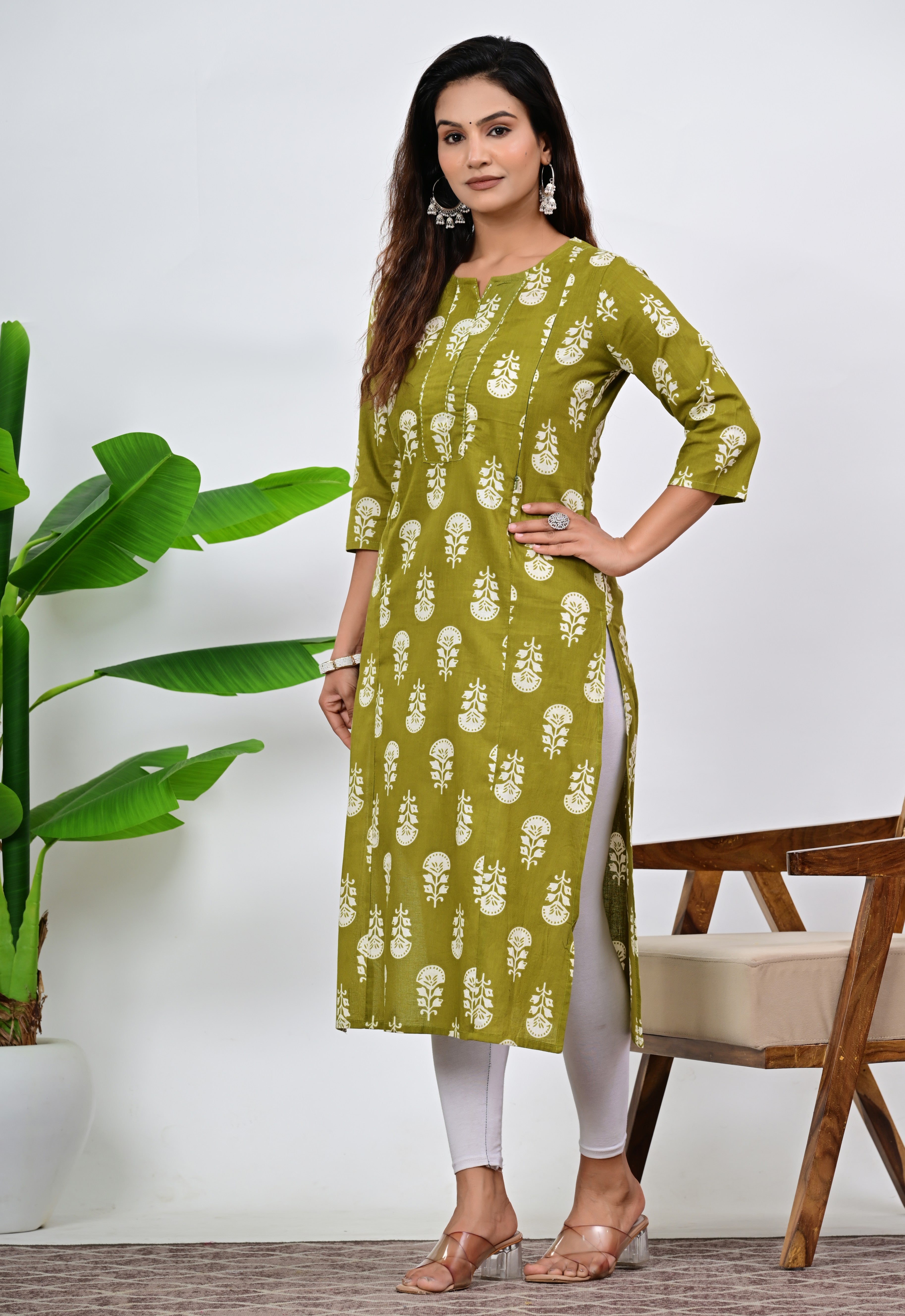 Mumzhug Green Color Pure Cotton Feeding Kurta