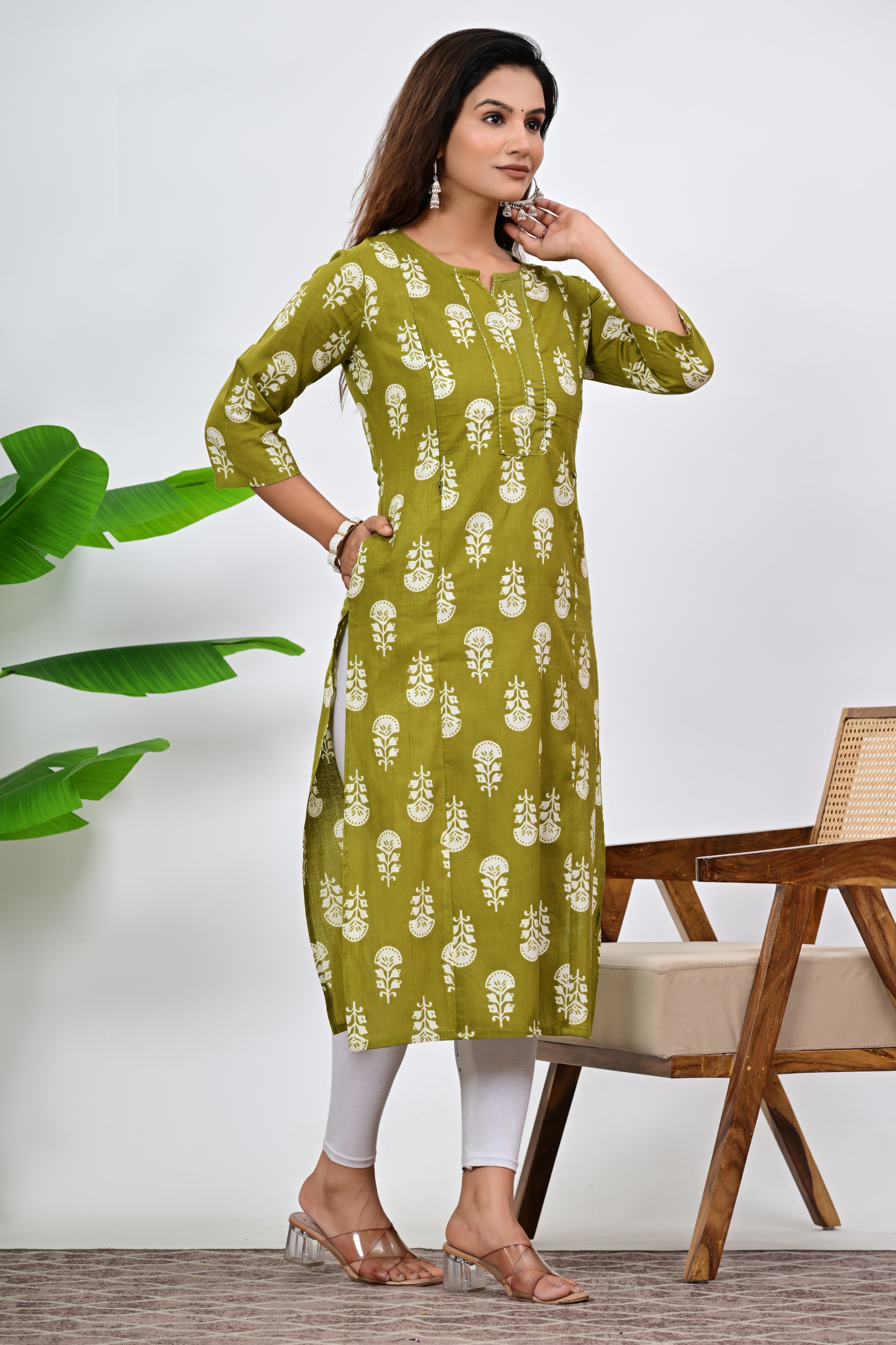 Mumzhug Green Color Pure Cotton Feeding Kurta
