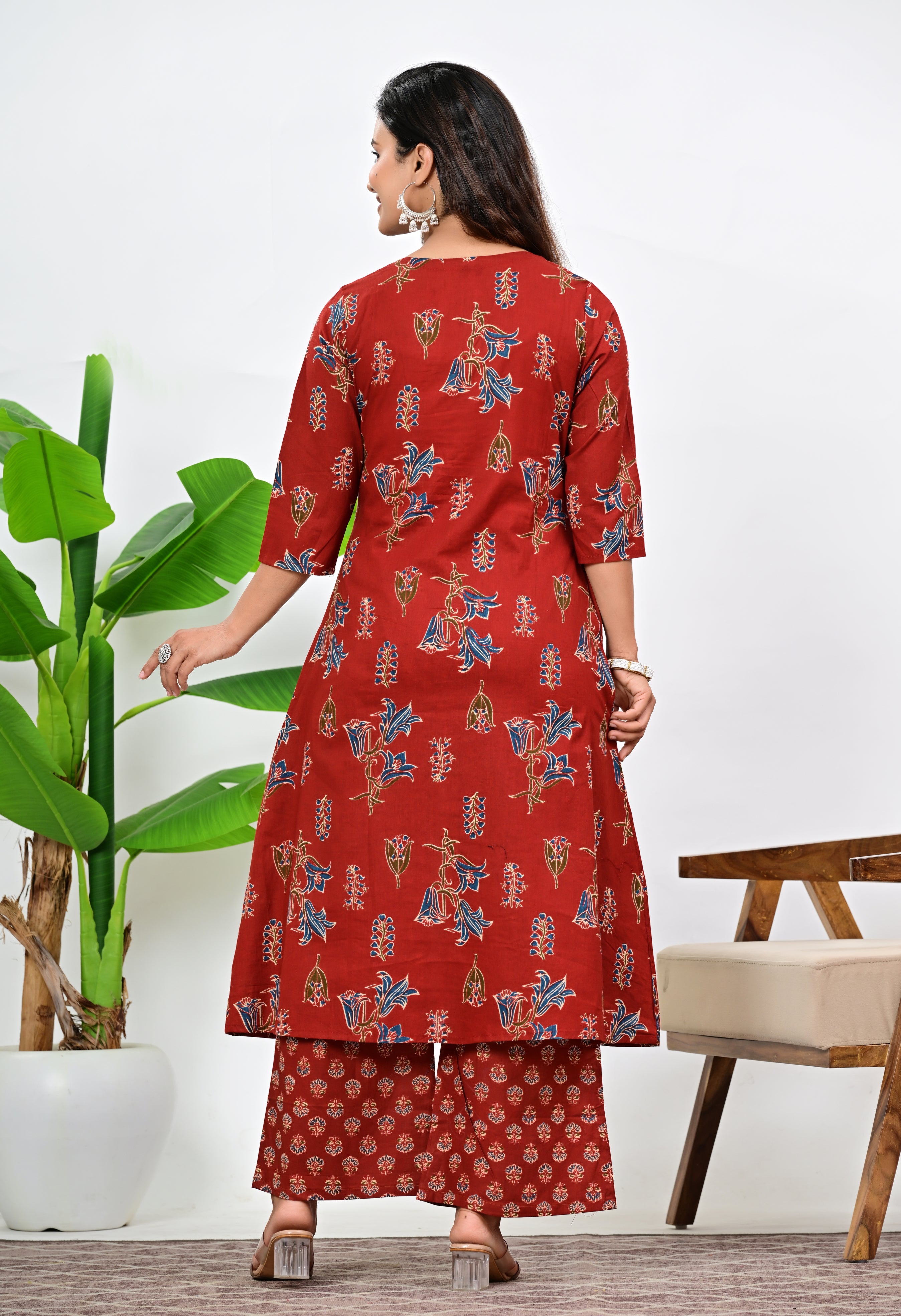 Mumzhug Maroon Colored Pure Cotton Jaipuri Multi Floral Print Feeding Kurta