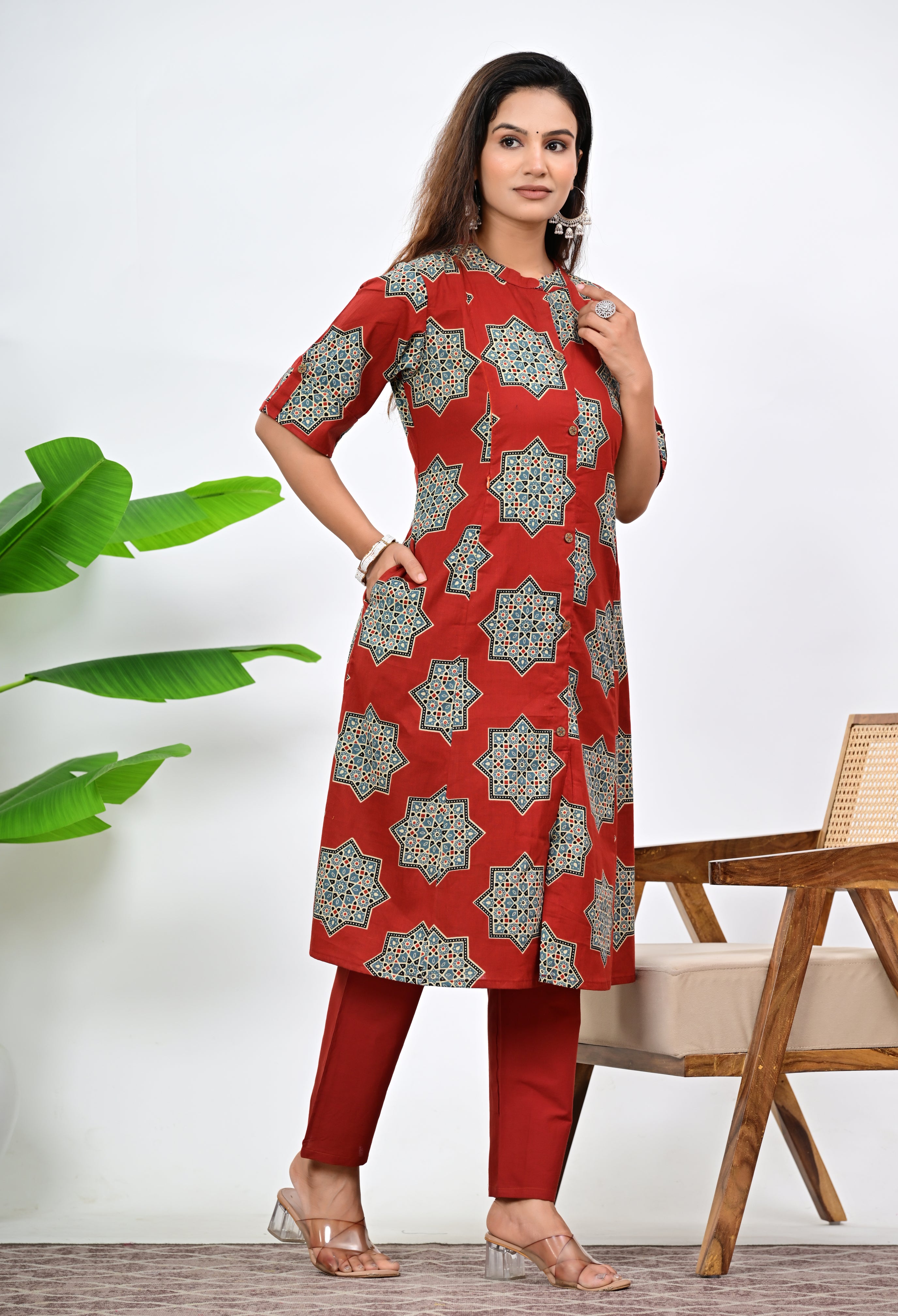 Mumzhug Maroon Colored Pure Cotton Feeding and Maternity Kurta and Pallazo Set