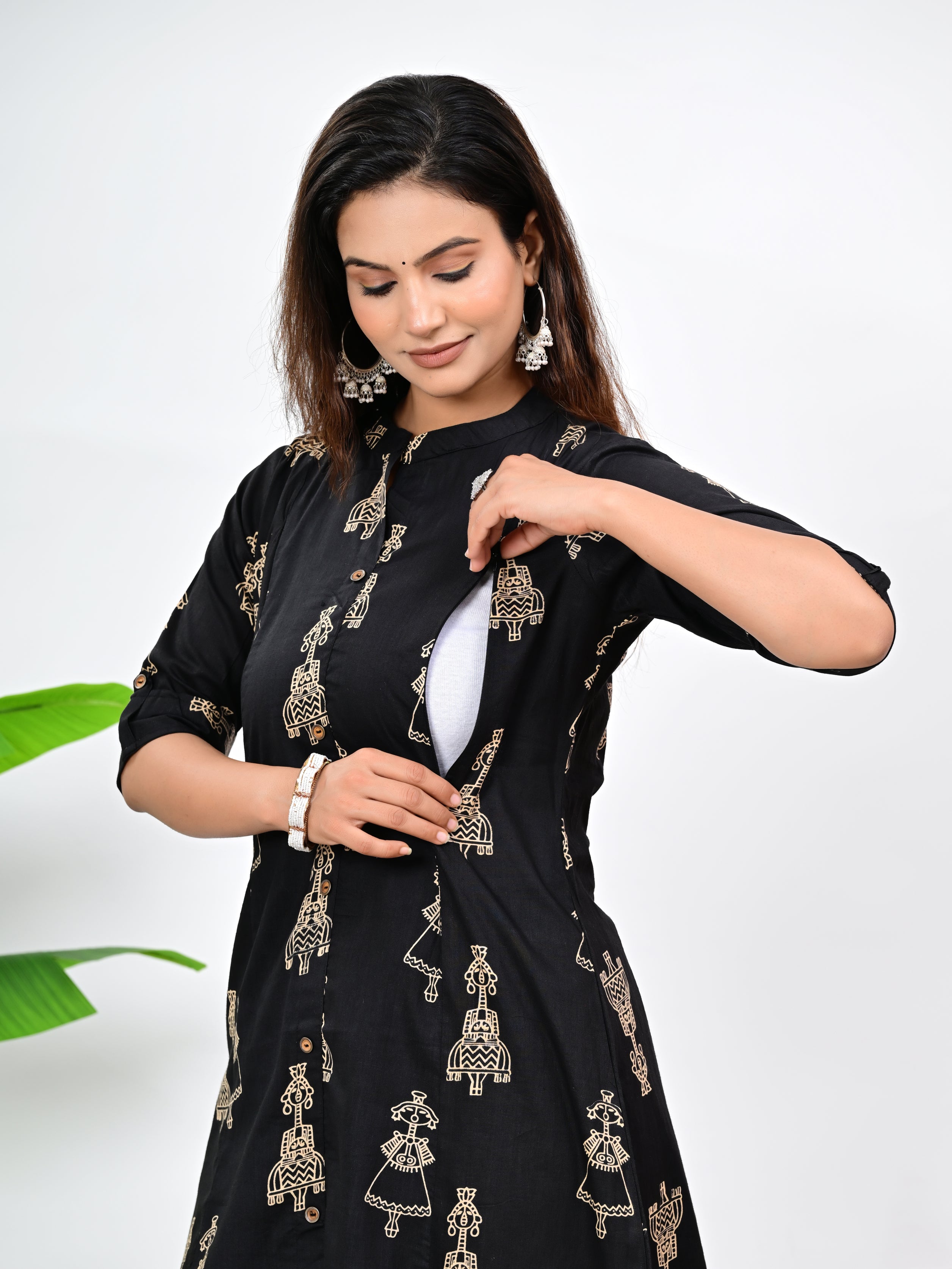 Mumzhug Black Colored Pure Cotton Feeding and Maternity Cord Set